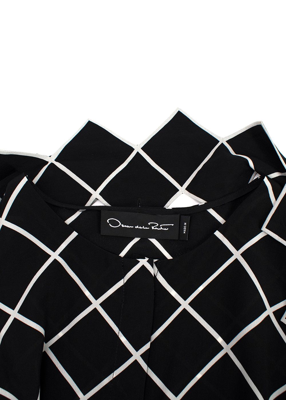 Oscar de La Renta Black and White Geometric Silk Blouse Size XS Black White