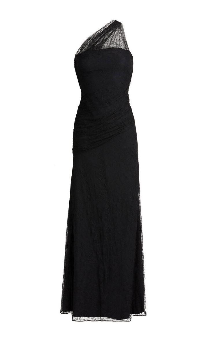 Roberto Cavalli Black One Shoulder Lace Gown Size L