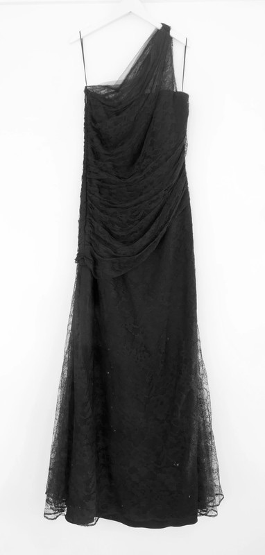 Roberto Cavalli Black One Shoulder Lace Gown Size L