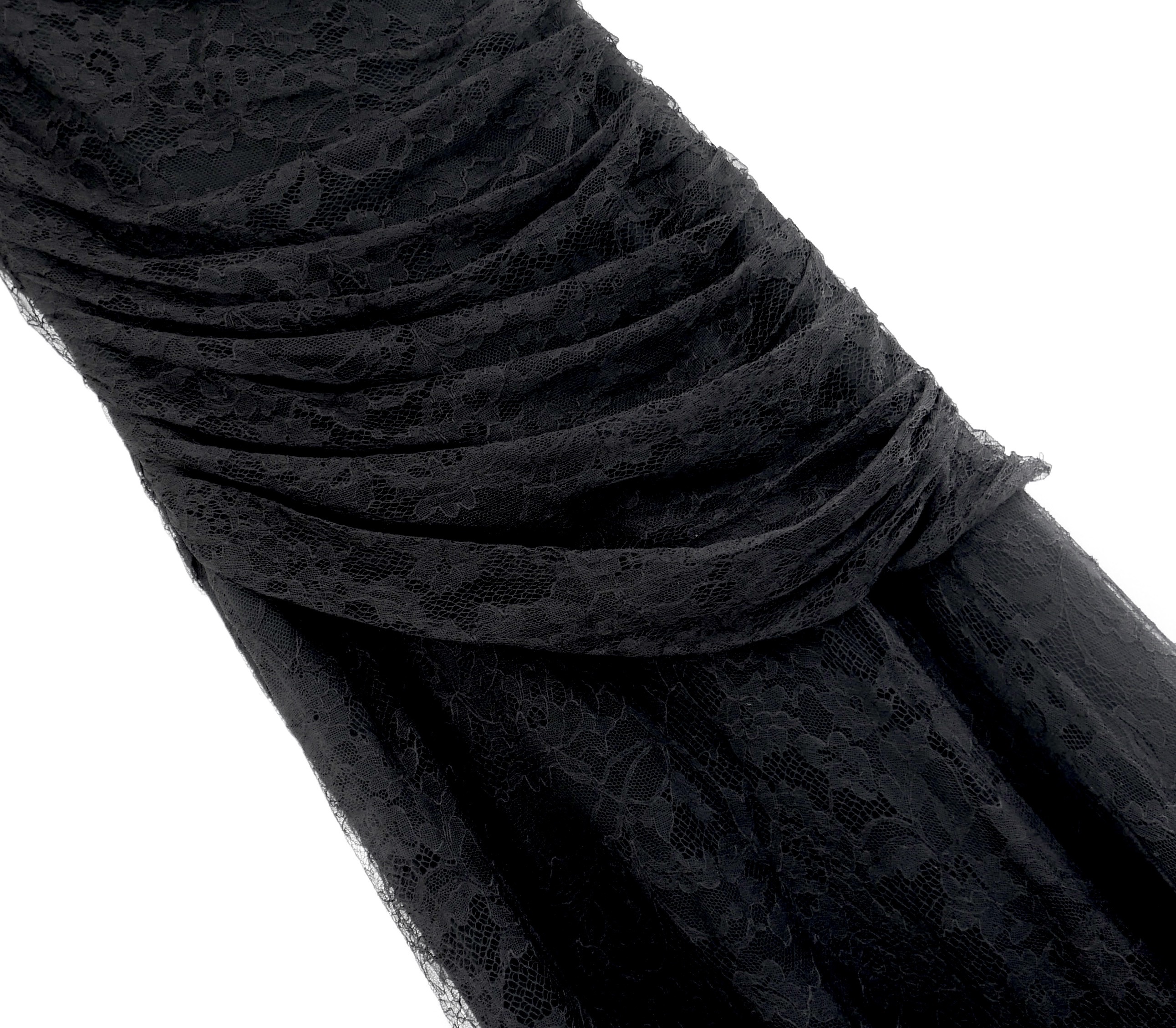 Roberto Cavalli Black One Shoulder Lace Gown Size L