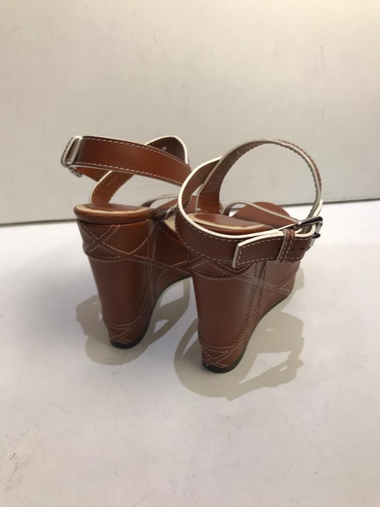 Preowned Dior Brown leather cannage quilted wedge sandals Size 38