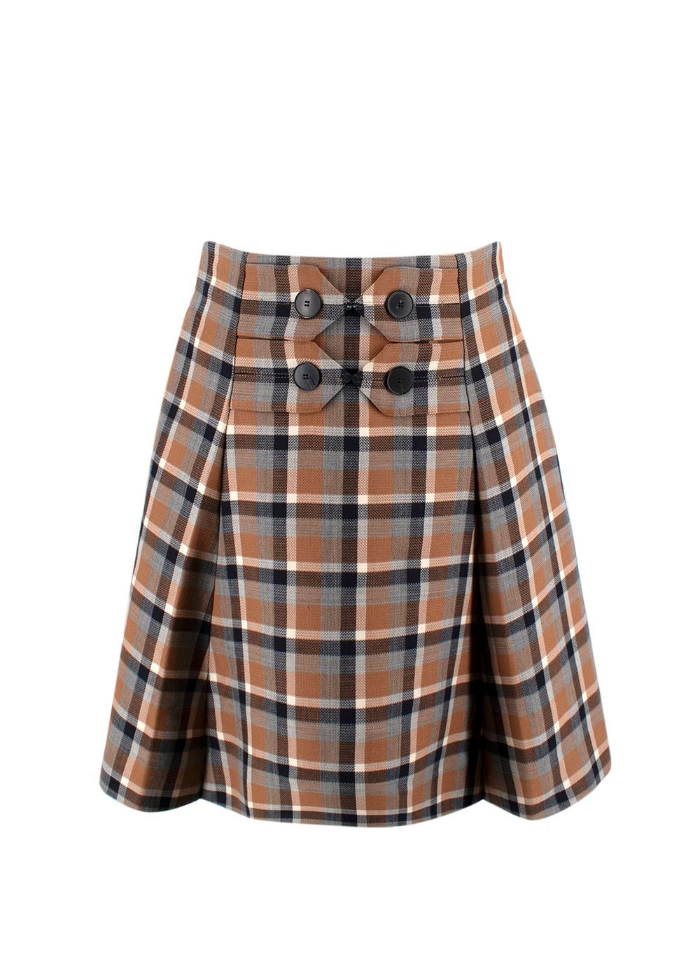 Christian Dior Tartan Wool Mini Skirt Size S Brown Tartan