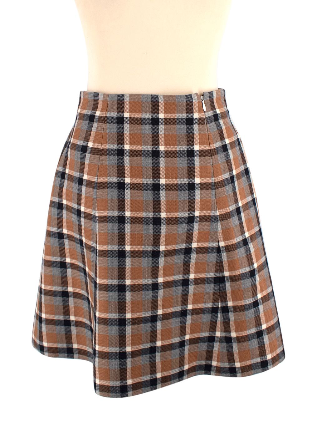 Christian Dior Tartan Wool Mini Skirt Size S Brown Tartan