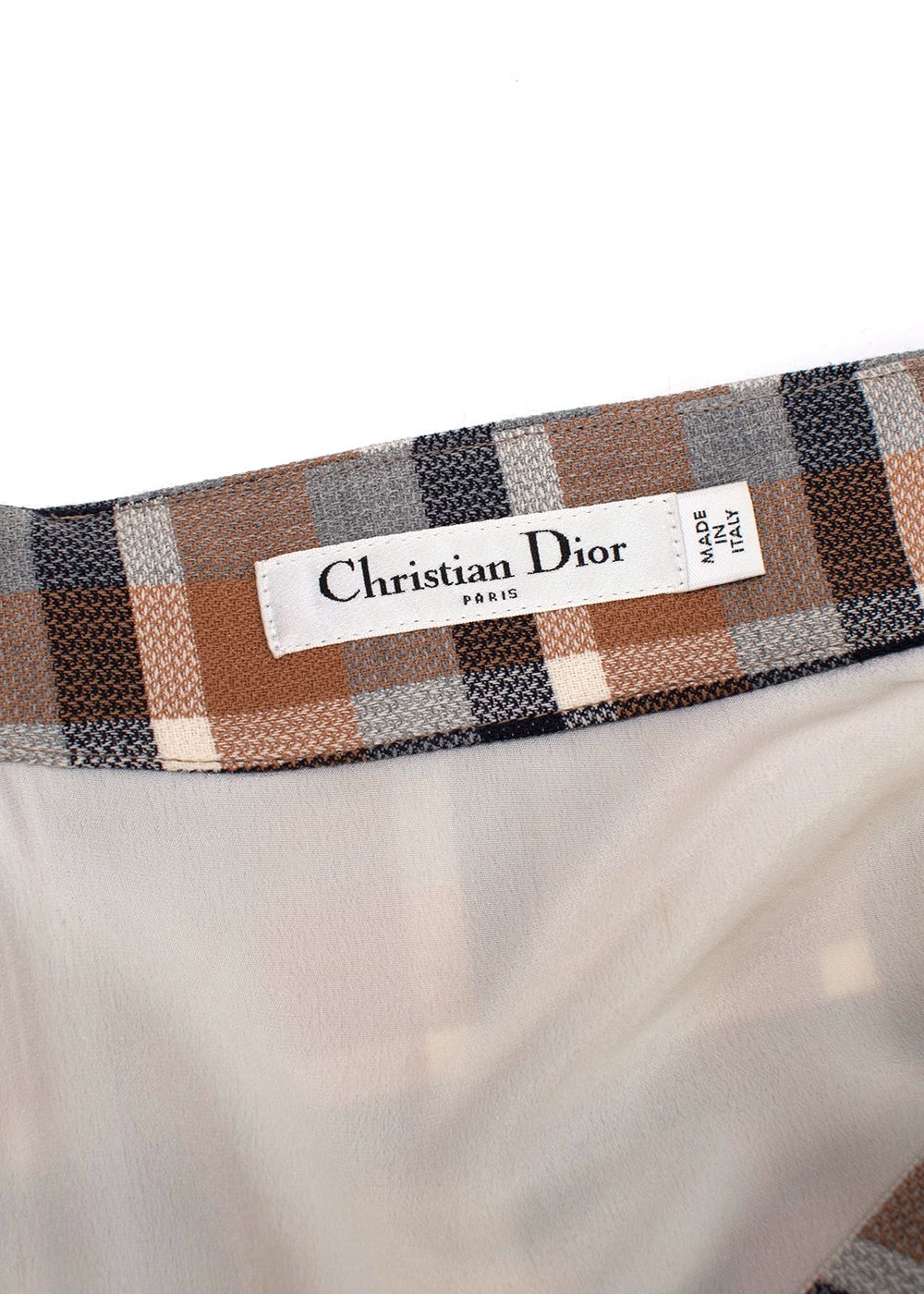 Christian Dior Tartan Wool Mini Skirt Size S Brown Tartan