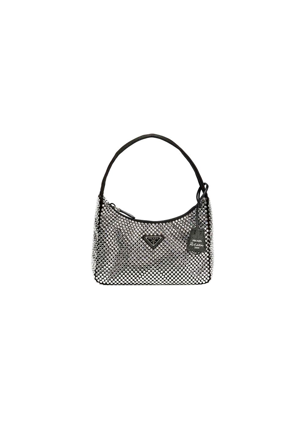 Prada Black Satin Crystal Embellished Re-Edition 2000 Mini Bag