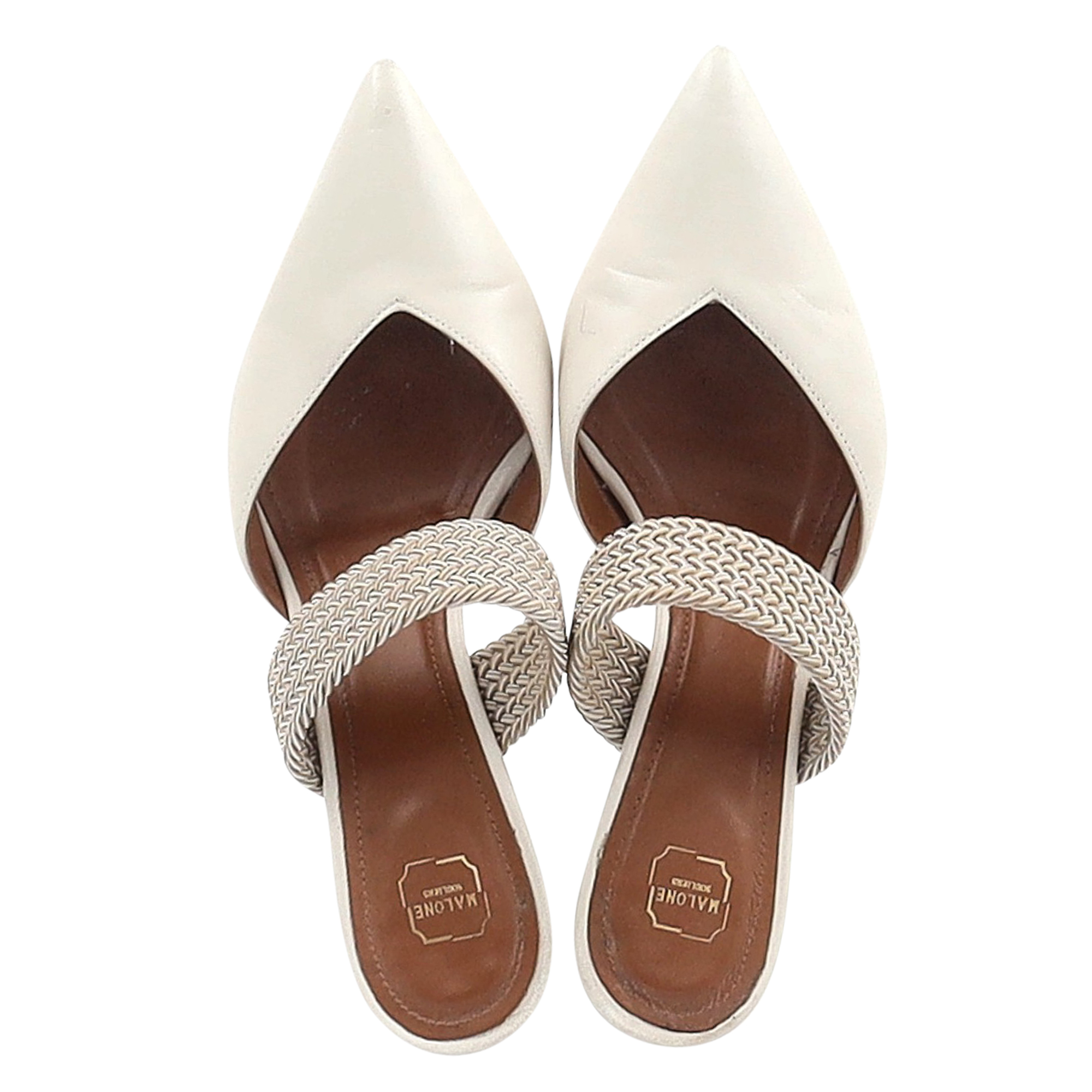 Preowned Malone Souliers Off White Maisie Mule Heels Size 38.5 white | ecru leather