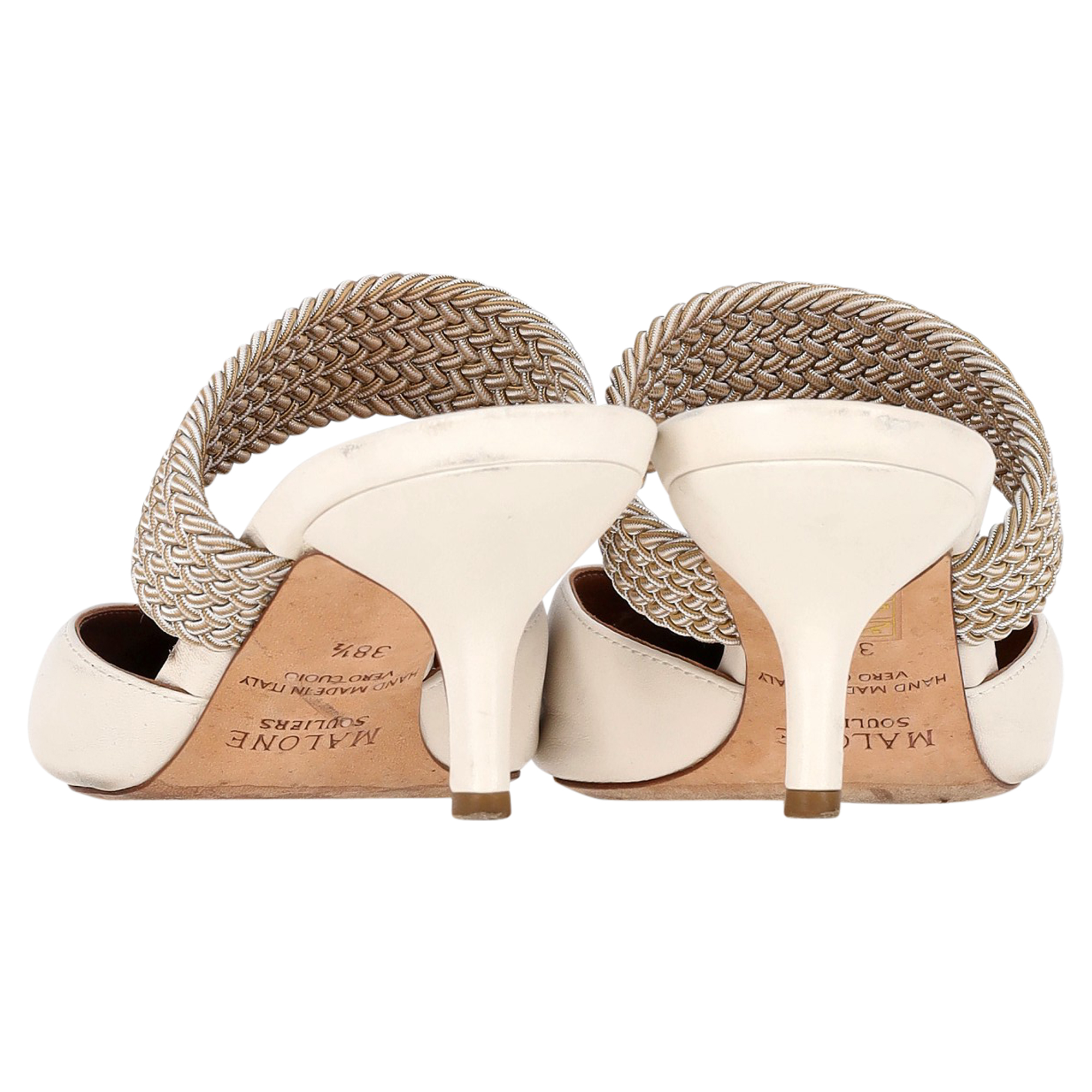 Preowned Malone Souliers Off White Maisie Mule Heels Size 38.5 white | ecru leather