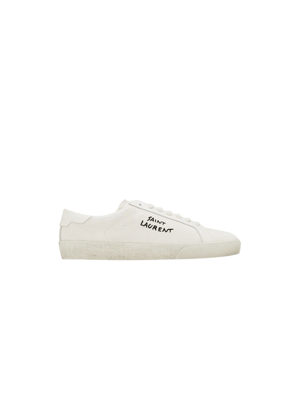 Preowned Saint Laurent White canvas  leather logo Court Classic trainers Size 41 Cream/White