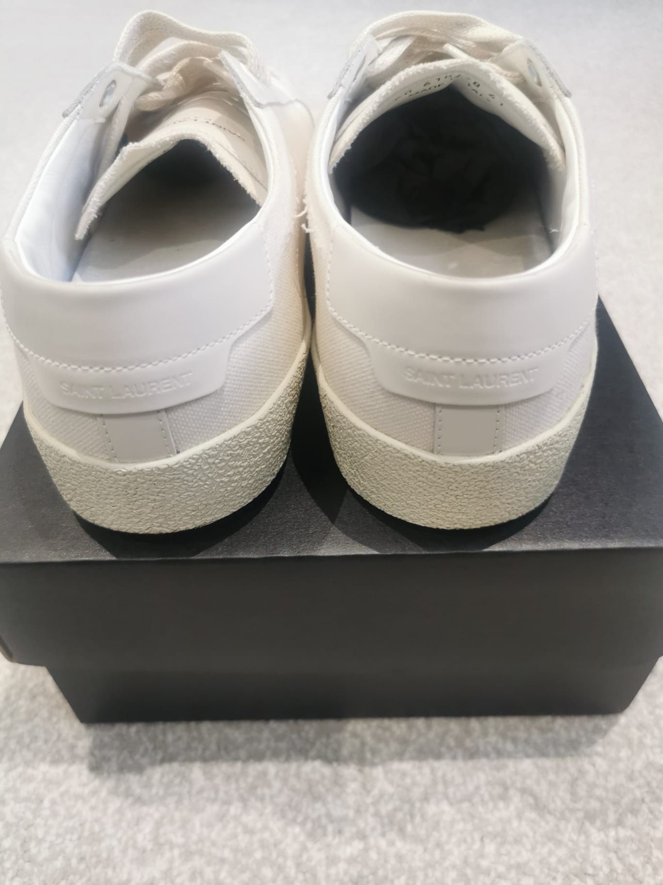 Preowned Saint Laurent White canvas  leather logo Court Classic trainers Size 41 Cream/White