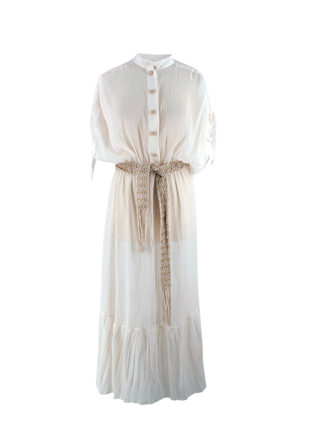 Preowned Zimmermann Zimmerman White Sheer Freja Midi Shirt Dress Size M Neutrals cotton