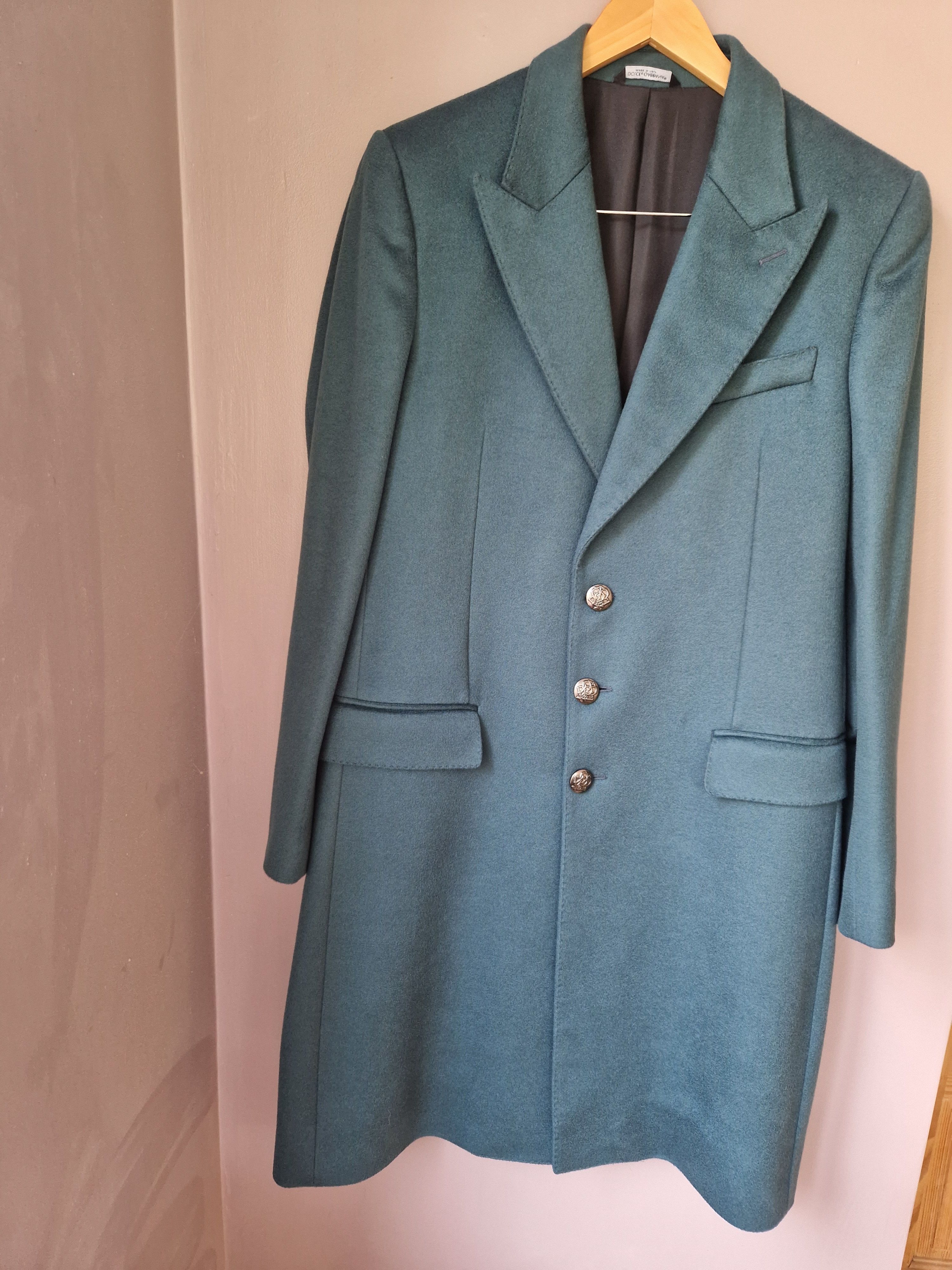 Men's Dolce  Gabbana Jade Green Cashmere Long Line Coat Size L