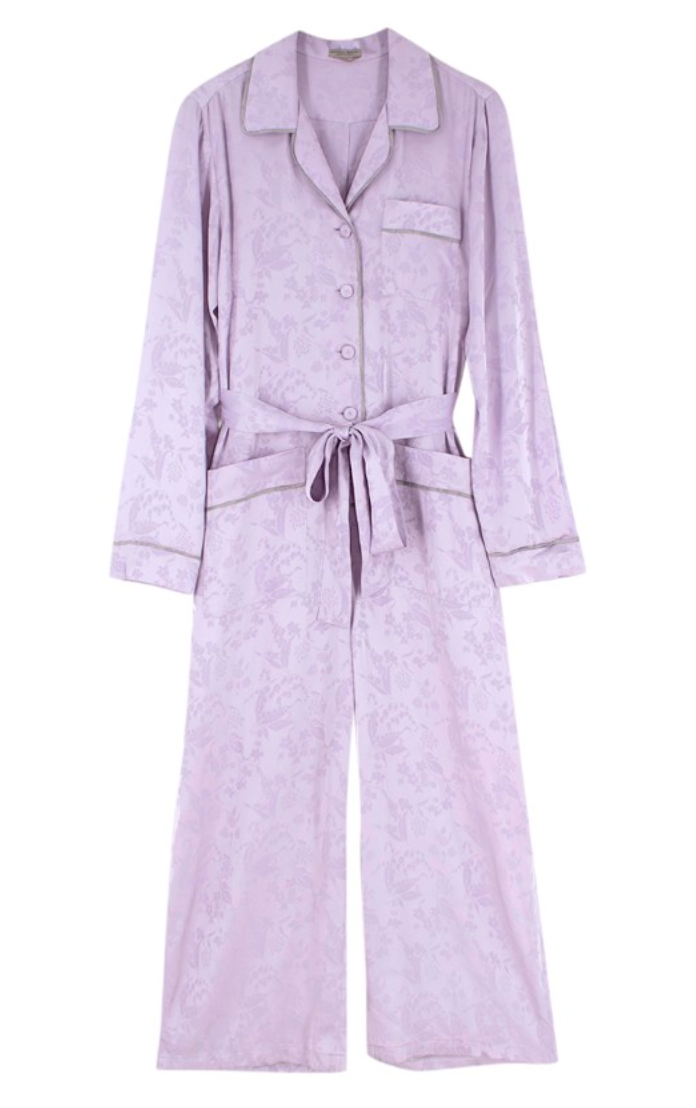 Preowned Bottega Veneta Lilac Parme Silk Jacquard Pyjama Jumpsuit Size S Purple silk blend