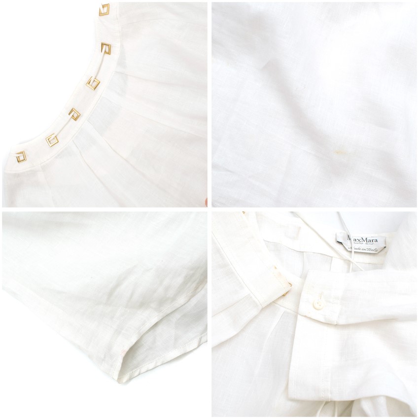 Preowned Max Mara White Lace-Up Square Eyelet Trim Blouse Size S lace