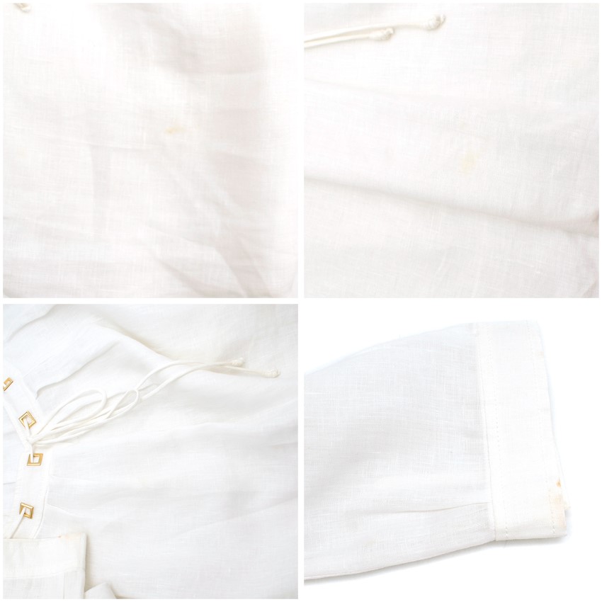 Preowned Max Mara White Lace-Up Square Eyelet Trim Blouse Size S lace