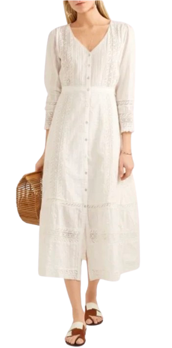 LoveShackFancy Ivory Broderie Anglaise Midi Dress Size S cotton