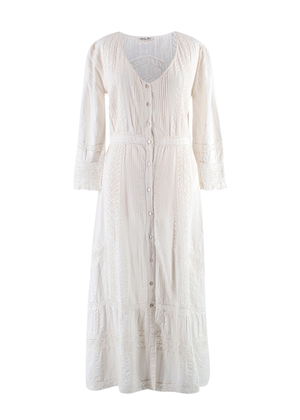 LoveShackFancy Ivory Broderie Anglaise Midi Dress Size S cotton