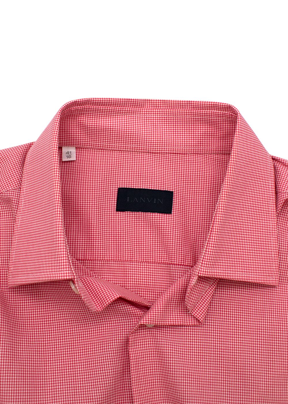 Men's Preowned Lanvin Red Micro Gingham Short Sleeve Shirt Size 16 cotton