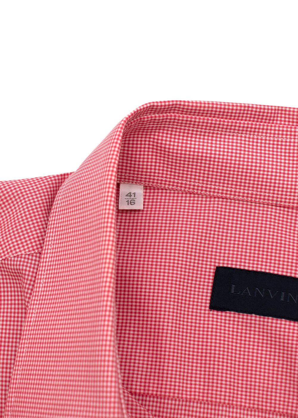 Men's Preowned Lanvin Red Micro Gingham Short Sleeve Shirt Size 16 cotton