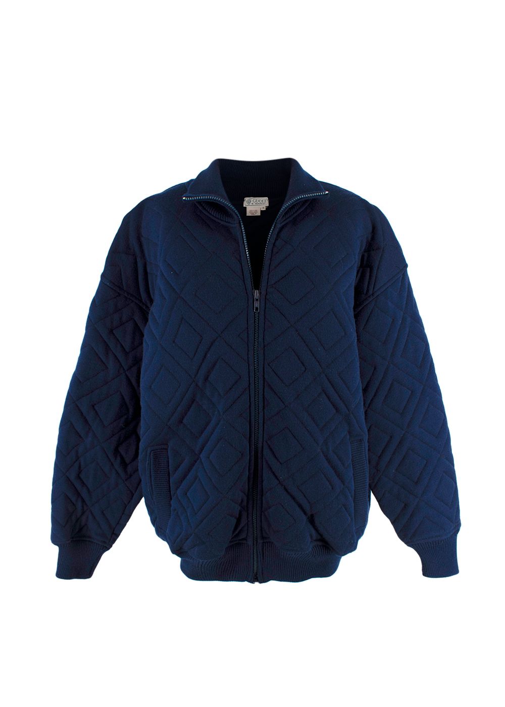 Gucci Vintage Navy Quilted Woollen Bomber Jacket Size M