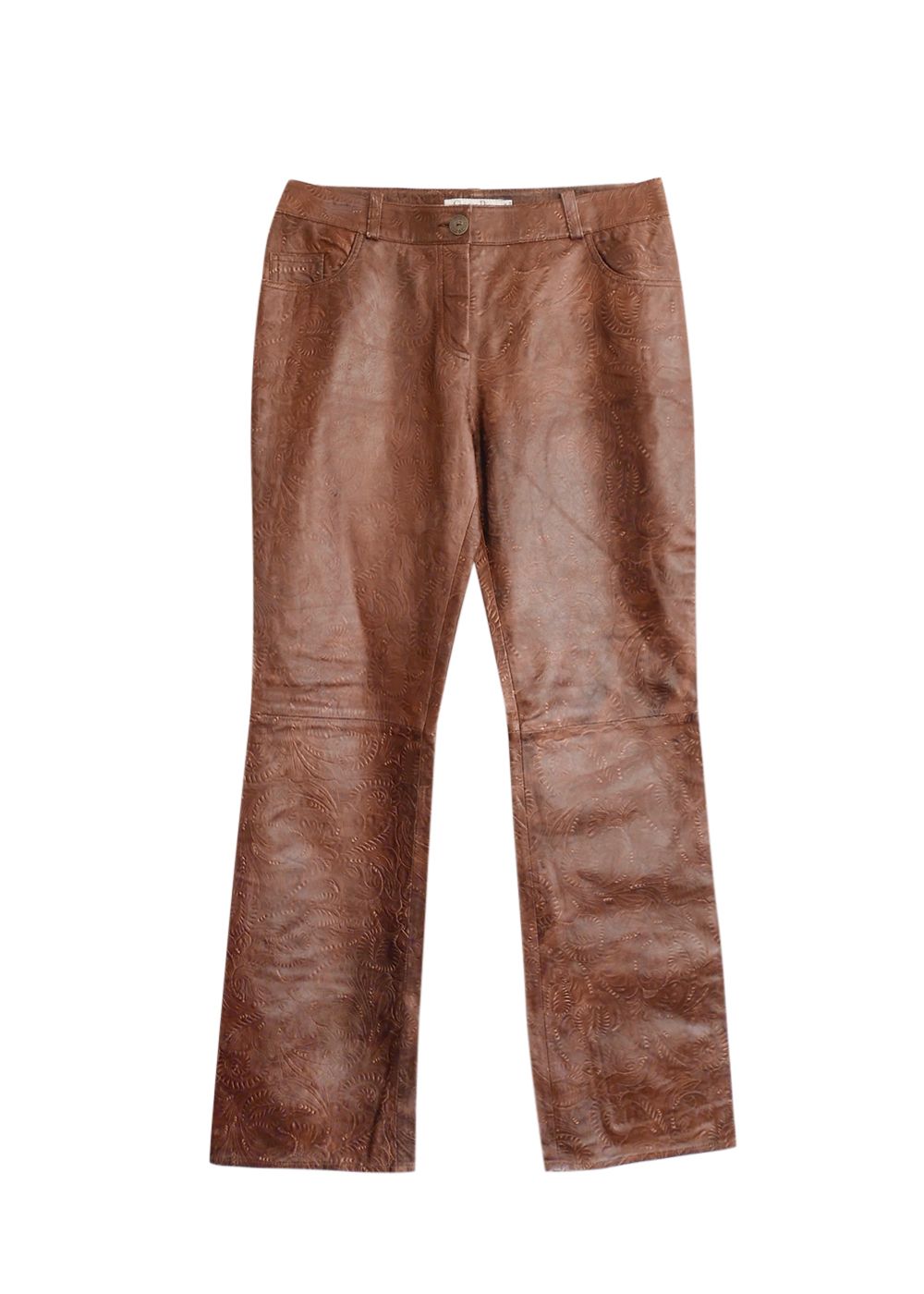 Dior x Galliano Brown Embossed Leather Trousers Size L