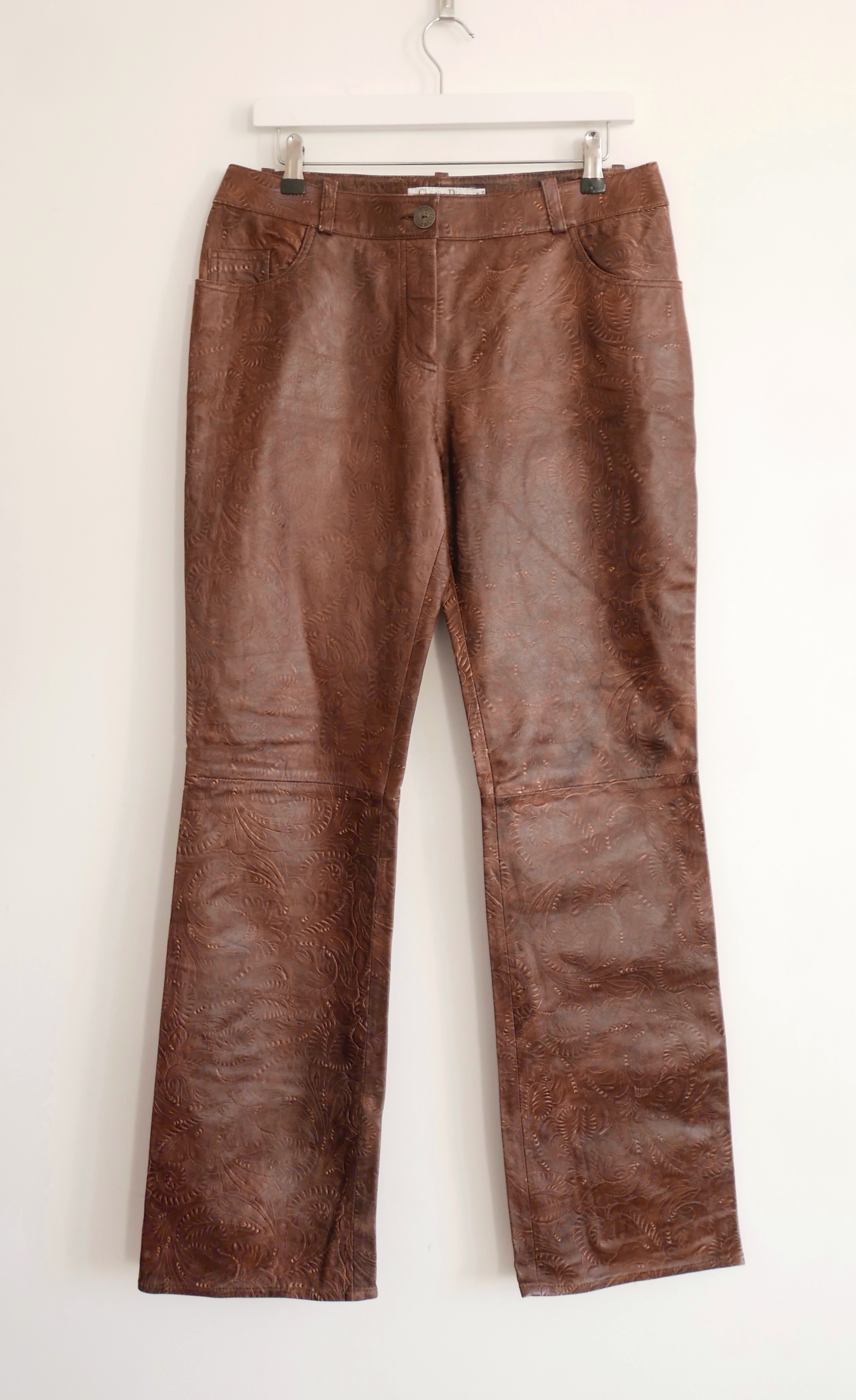 Dior x Galliano Brown Embossed Leather Trousers Size L