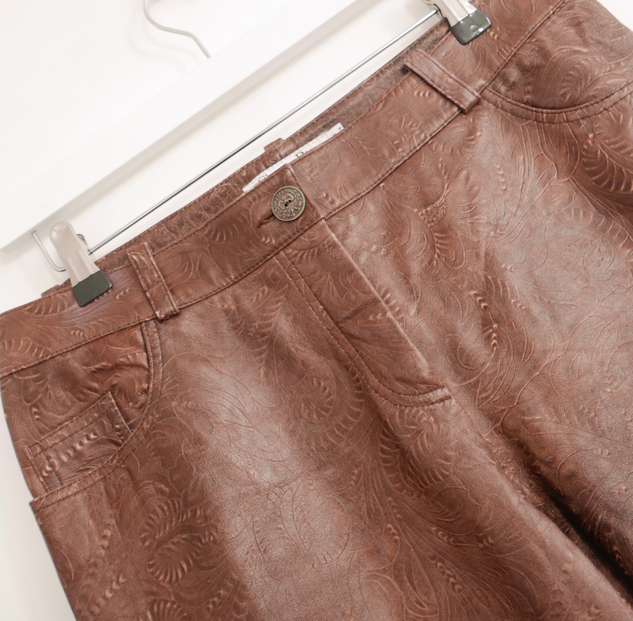 Dior x Galliano Brown Embossed Leather Trousers Size L