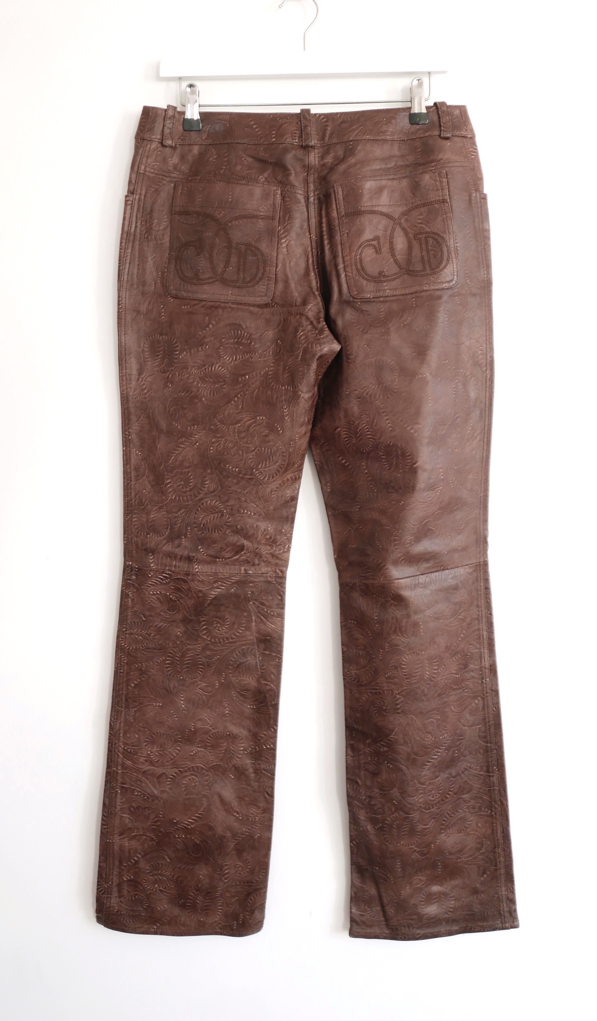 Dior x Galliano Brown Embossed Leather Trousers Size L