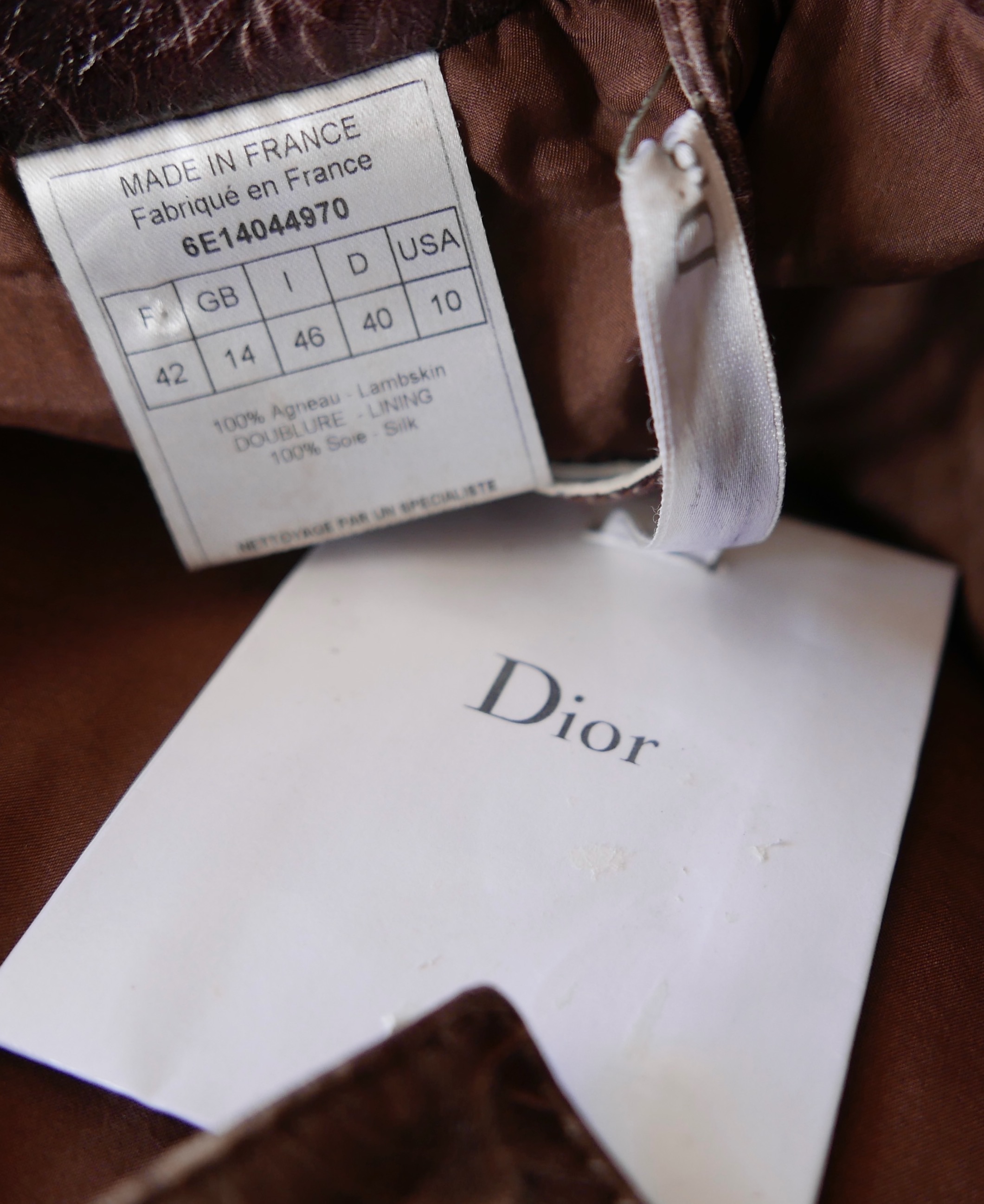 Dior x Galliano Brown Embossed Leather Trousers Size L