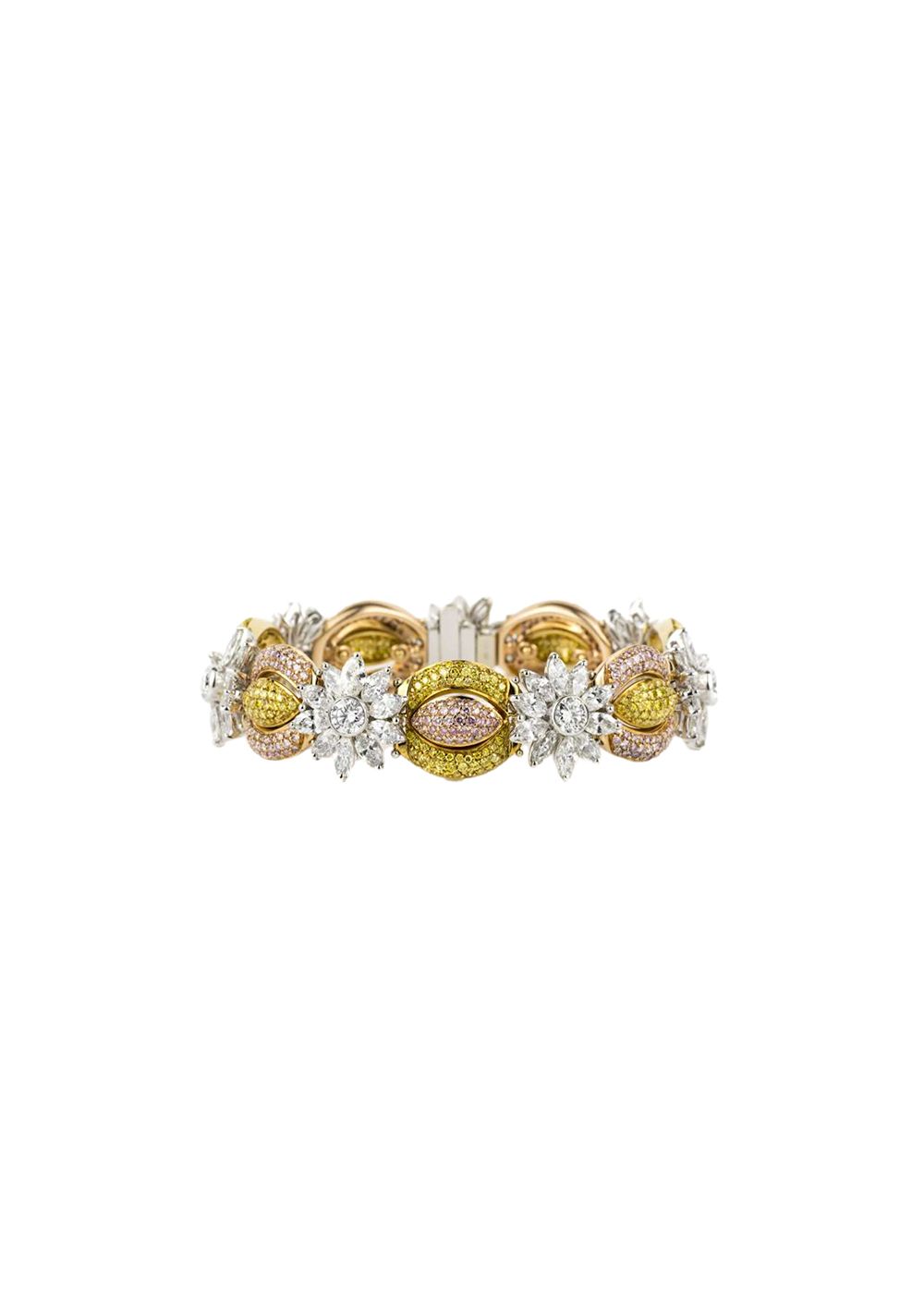 Preowned 18ct white gold white yellow  pink fancy diamond bracelet Multicolour white gold