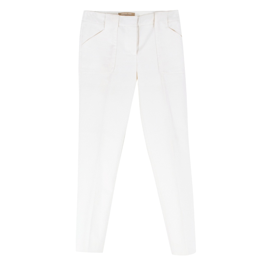 Preowned Michael Kors Off-White Tapered Slim-Leg Trousers Size XXS White cotton