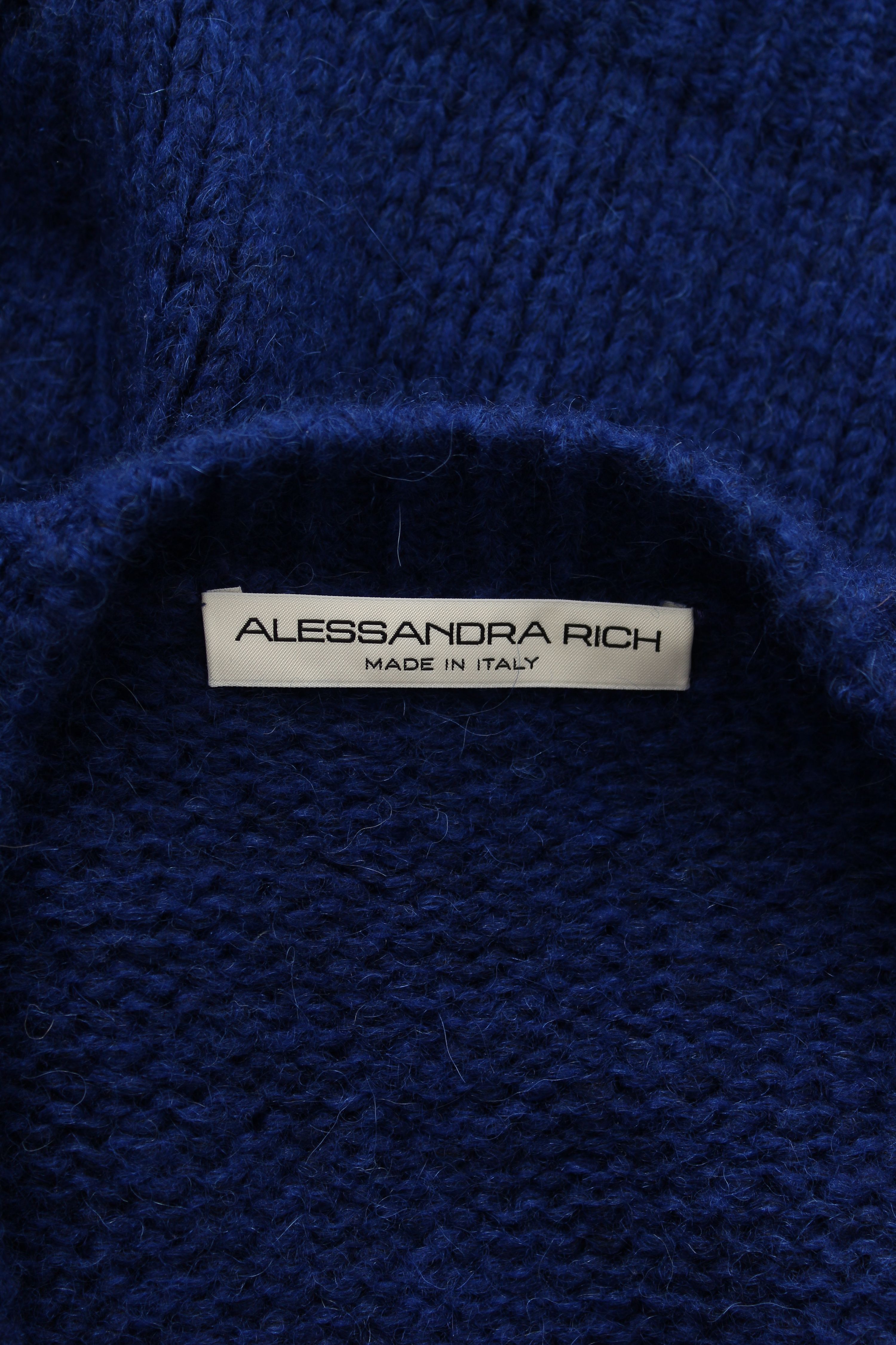 Preowned Alessandra Rich Butterfly-Embroidered Alpaca and Wool-Blend Cardigan Size S Blue alpaca wool/polyamide/wool