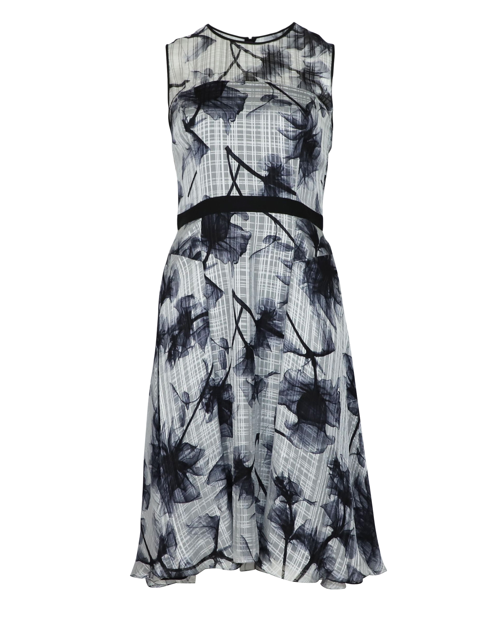 Preowned Jason Wu Sleeveless Knee Length Floral Dress in White Silk Size XS blue | navy blue