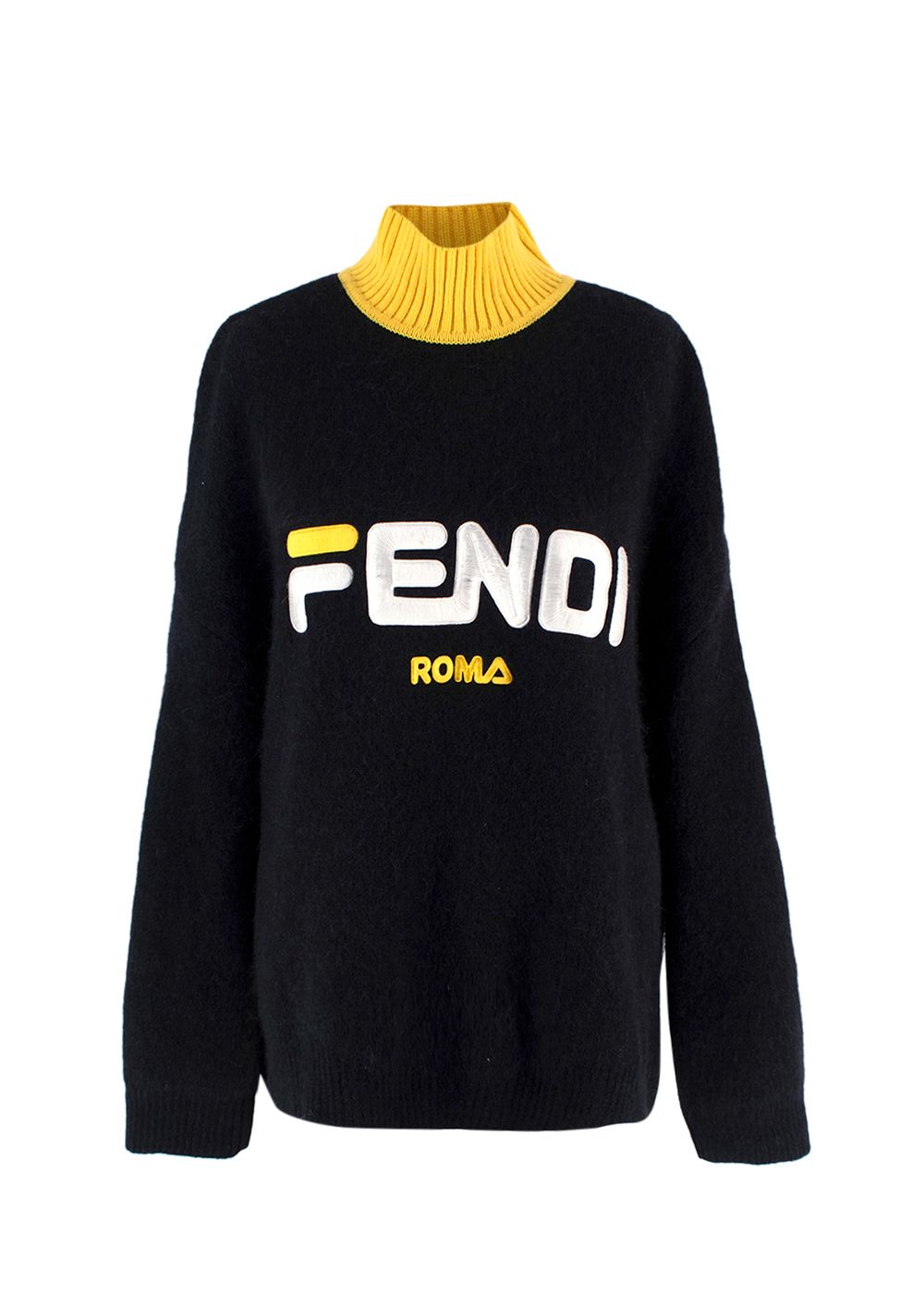 Preowned Fendi X Fila Black And Yellow Funnel Neck Knit Jumper Size S yellow/black polyamide/mohair/alpaca