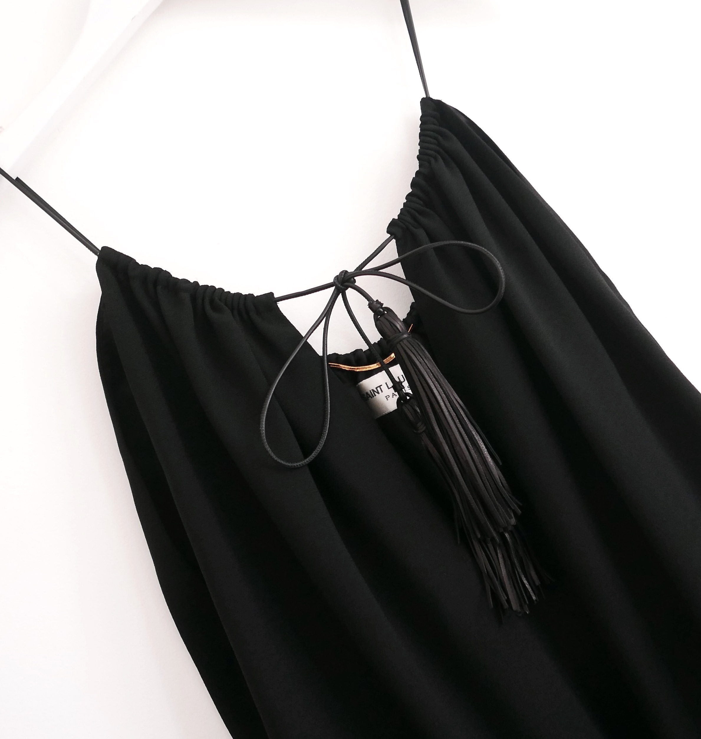 Saint Laurent Sleeveless Fringe Tassel Mini Dress Size XS Black crepe