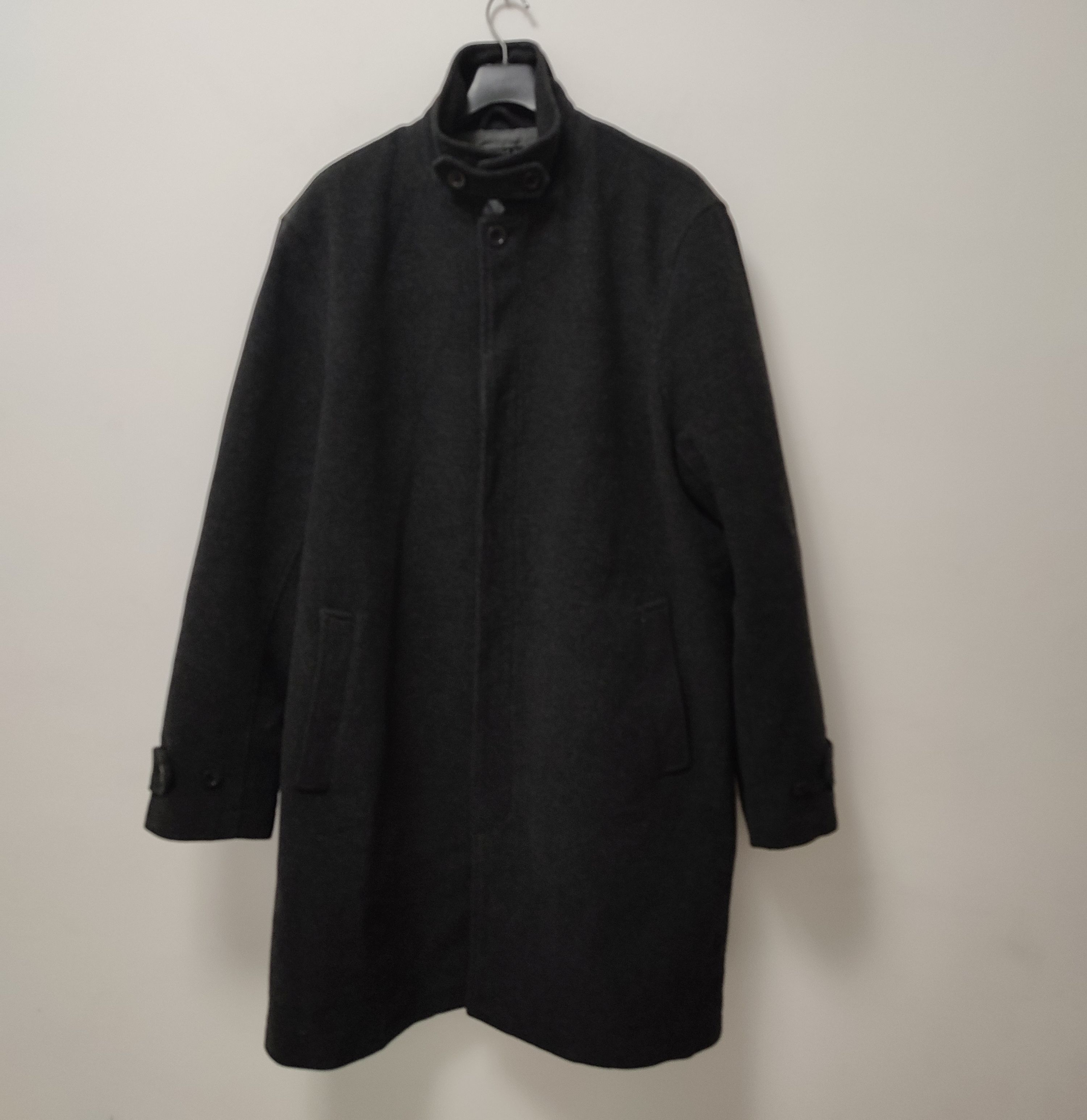 Men's Preowned Theory Wool Blend Dark Grey Long Coat Size XXL