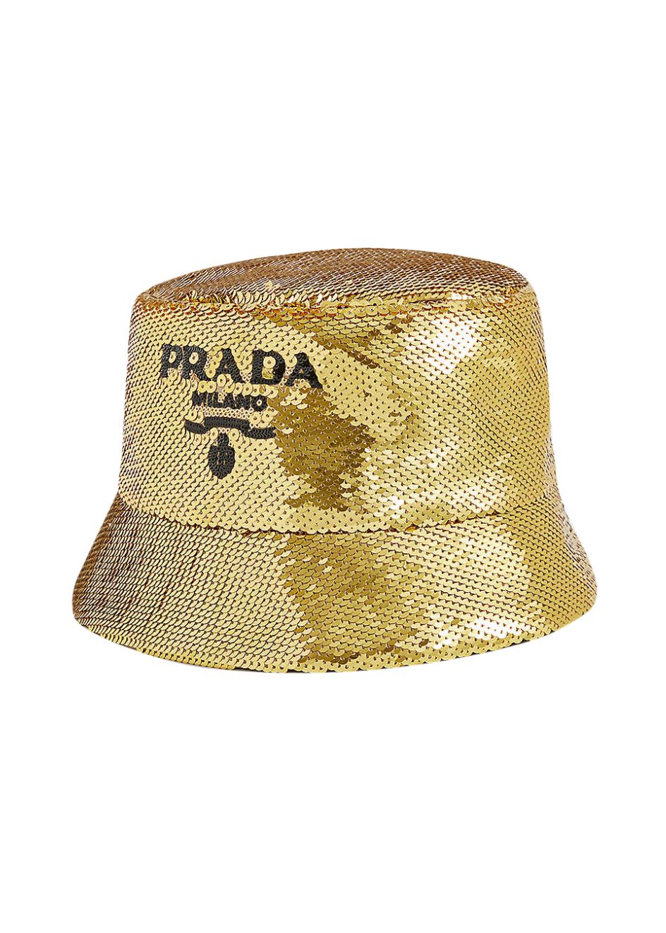 Prada Gold Sequinned Logo Bucket Hat silk/viscose