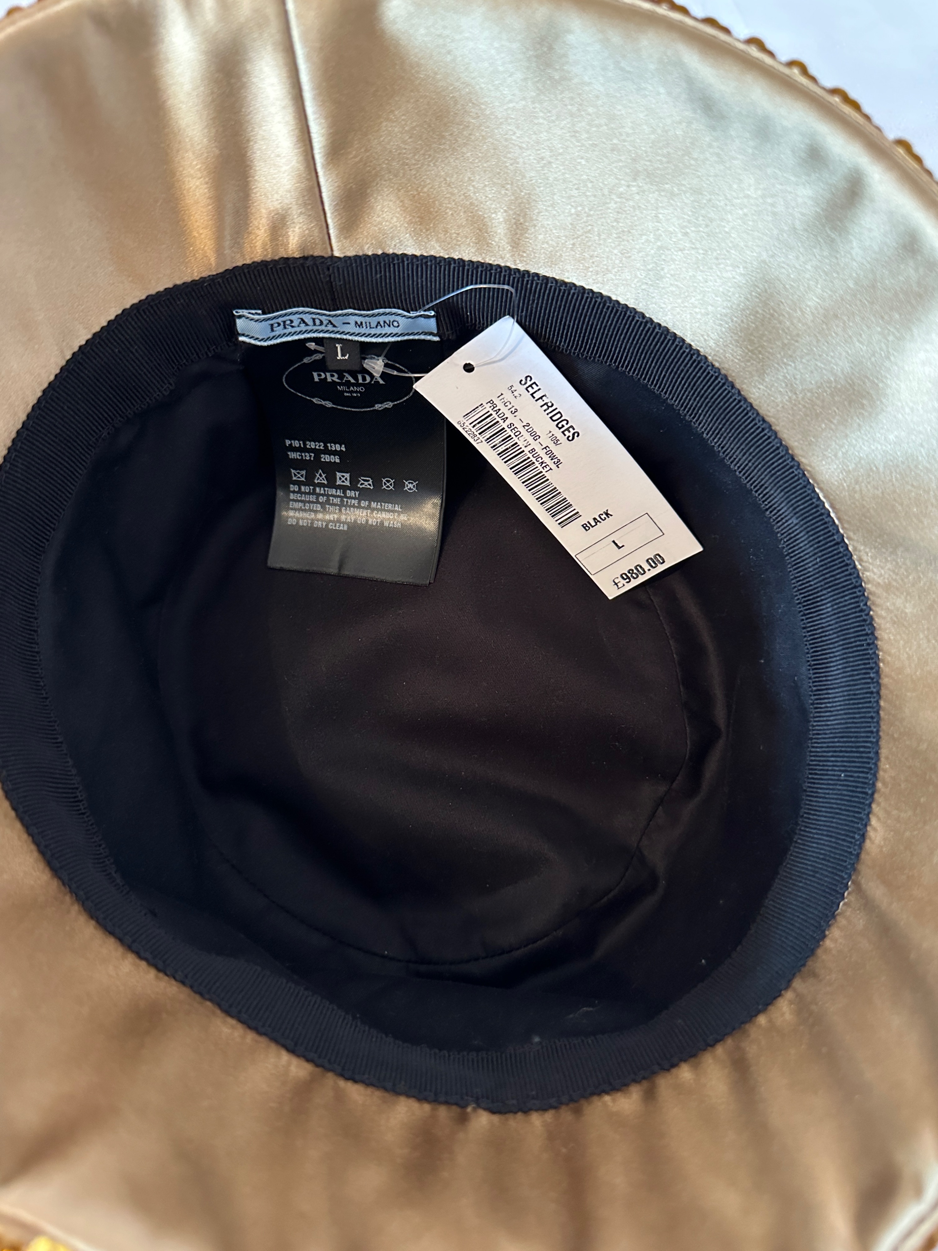 Prada Gold Sequinned Logo Bucket Hat silk/viscose