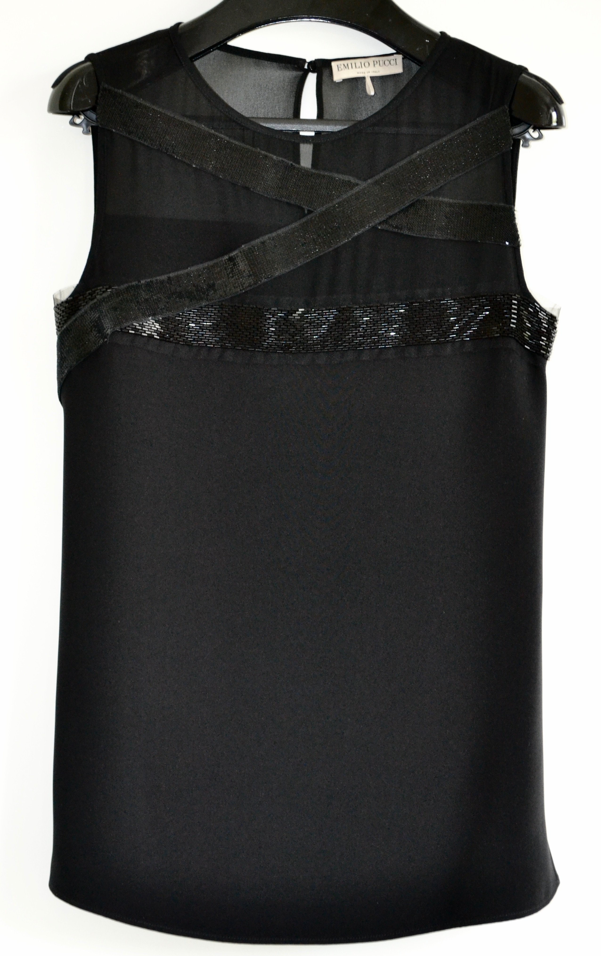 Emilio Pucci Embellished Black Top Size S silk