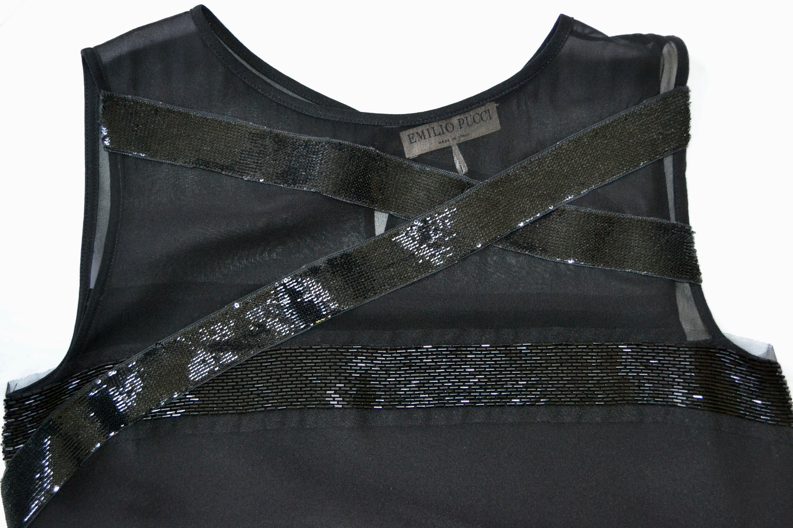 Emilio Pucci Embellished Black Top Size S silk