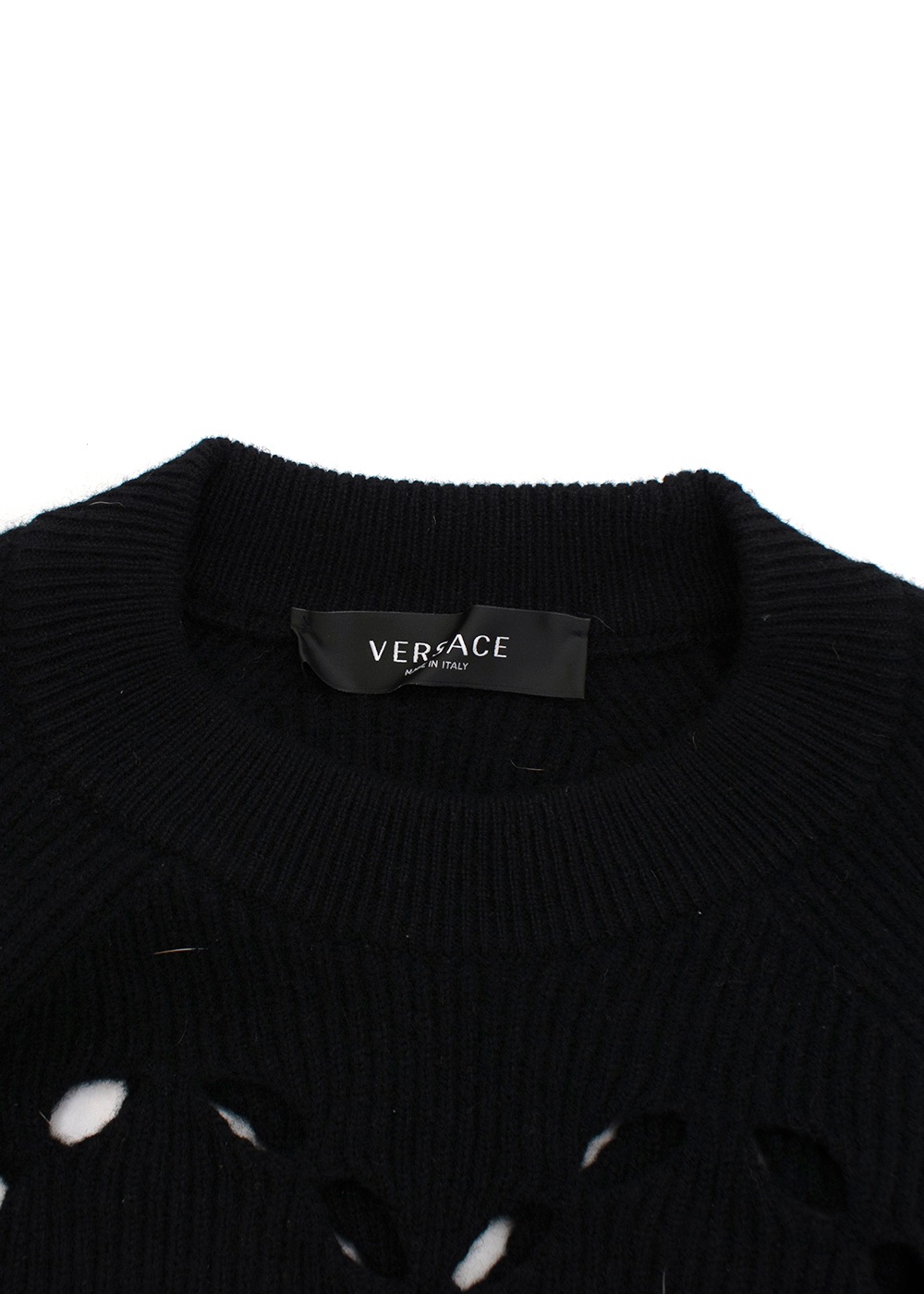 Men's Preowned Versace Black Knit Cut Out Pattern Jumper Size L wool