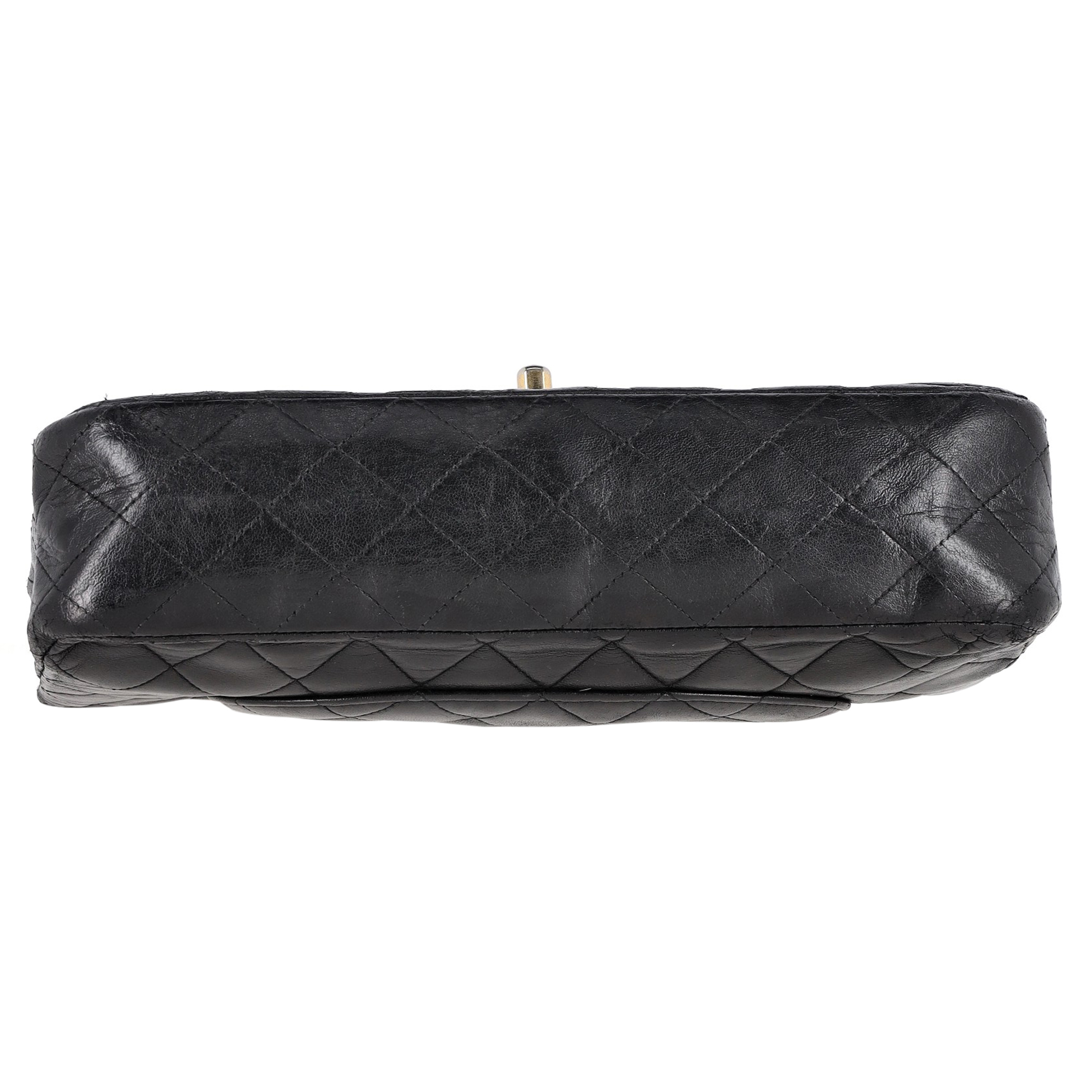 Preowned Chanel Black Lambskin Medium Double Flap Bag leather/lambskin leather