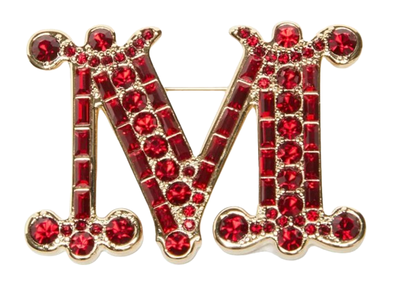 Max Mara Gold Tone Crystal Embellished Brooch red white metal