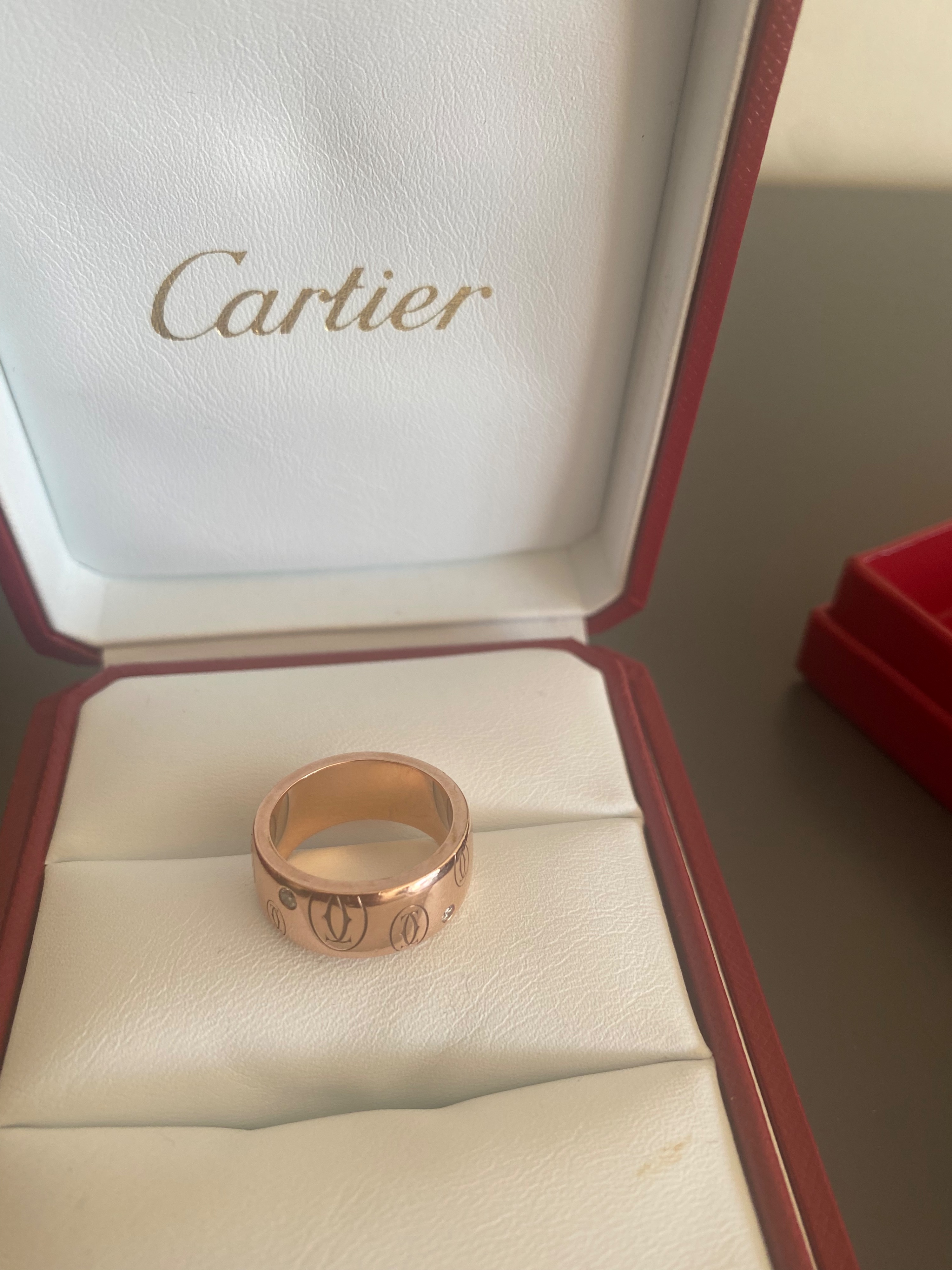 Preowned Cartier 18ct rose gold  diamond Happy Birthday ring - Size 52 Size L rose gold cartier happy birthday/diamonds ring