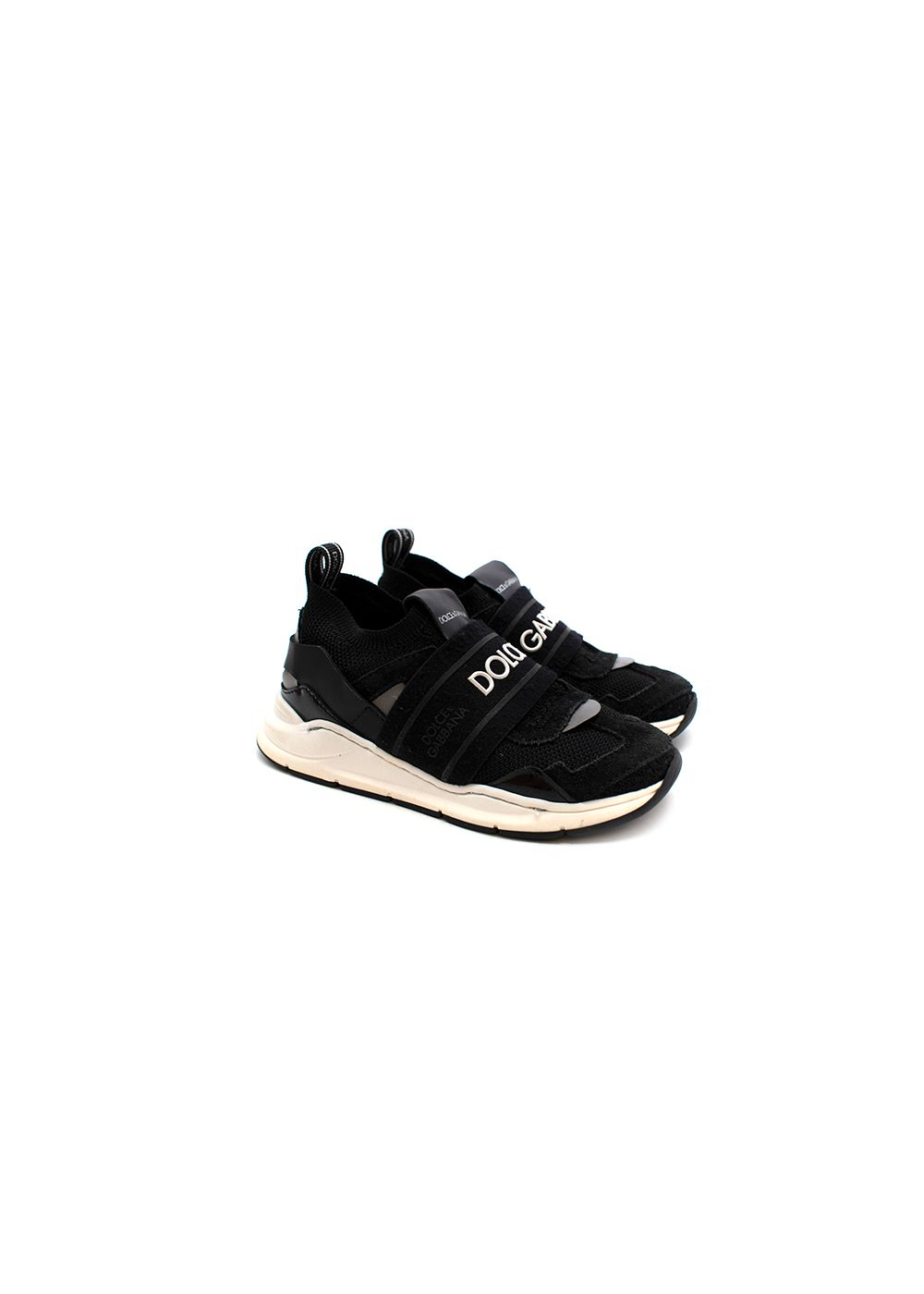 Boys Preowned Dolce  Gabbana Black suede  mesh logo trainers Size 3 Years leather