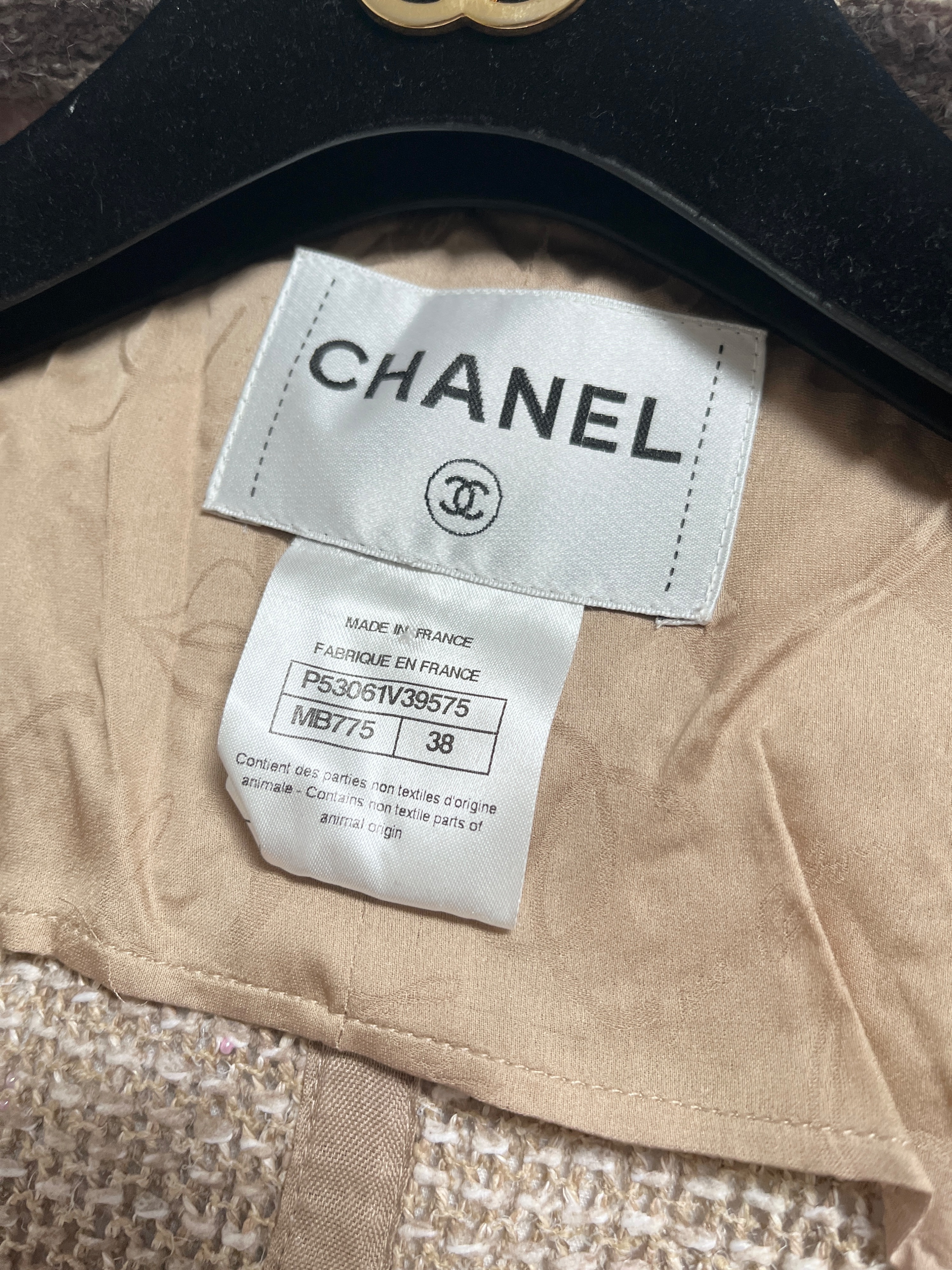 Preowned Chanel Beige Woven Single Breasted Jacket Size S linen wool mix