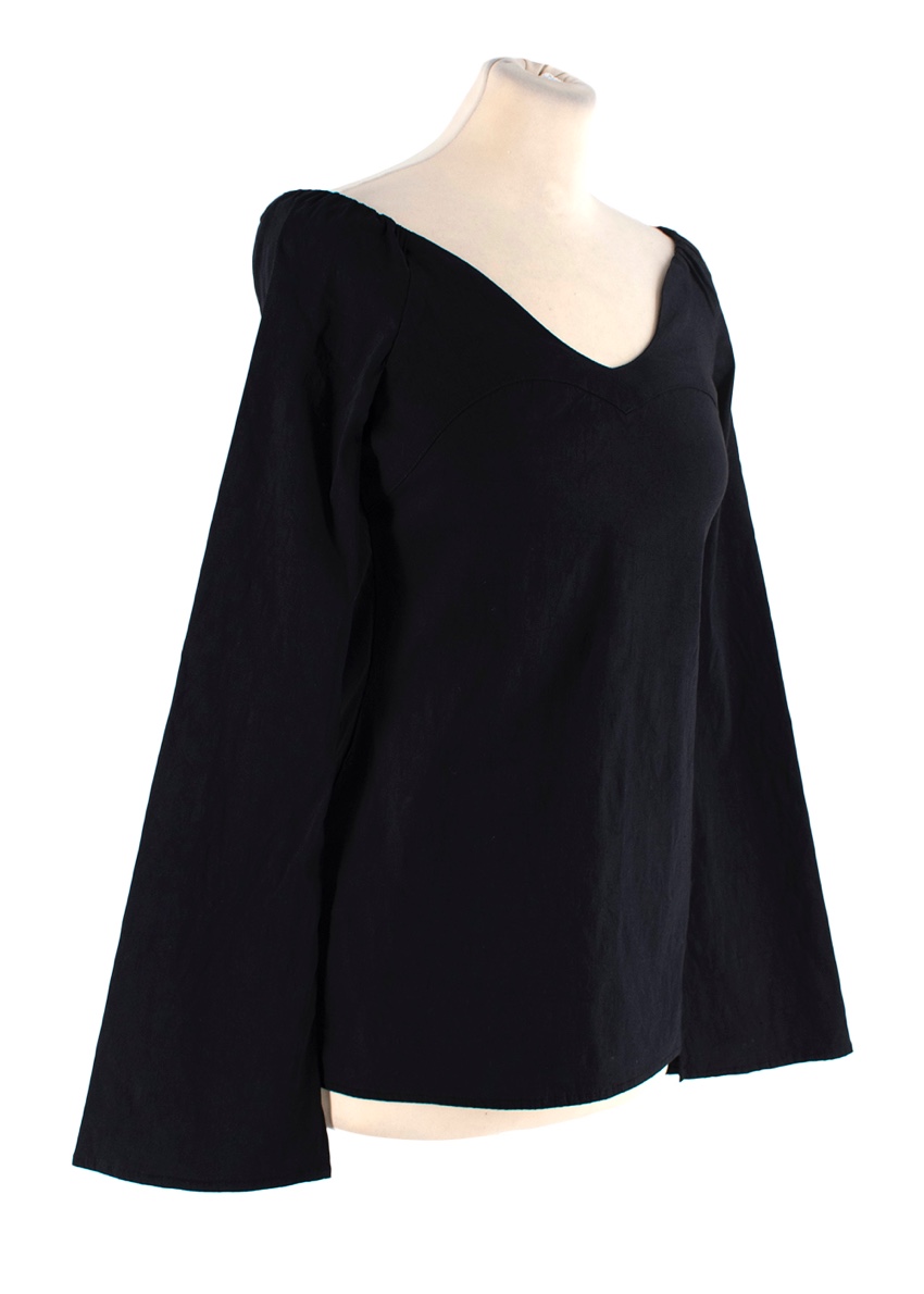 Preowned Beaufille Bia Black Linen-Blend Bardot Neck Top Size XXS linen