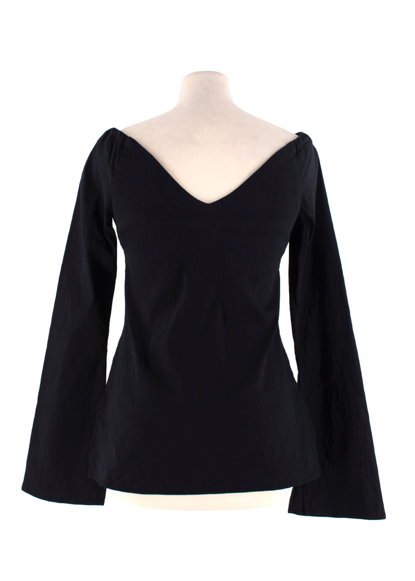 Preowned Beaufille Bia Black Linen-Blend Bardot Neck Top Size XXS linen