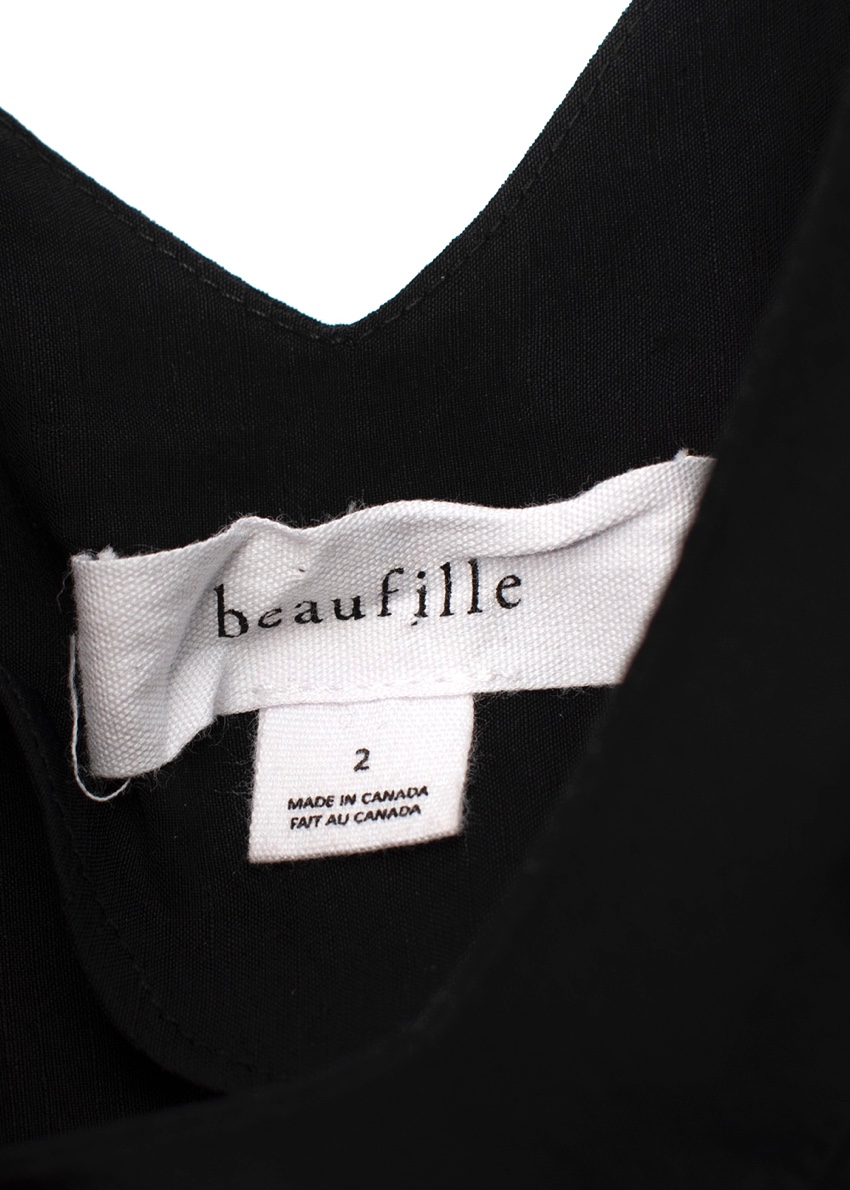 Preowned Beaufille Bia Black Linen-Blend Bardot Neck Top Size XXS linen