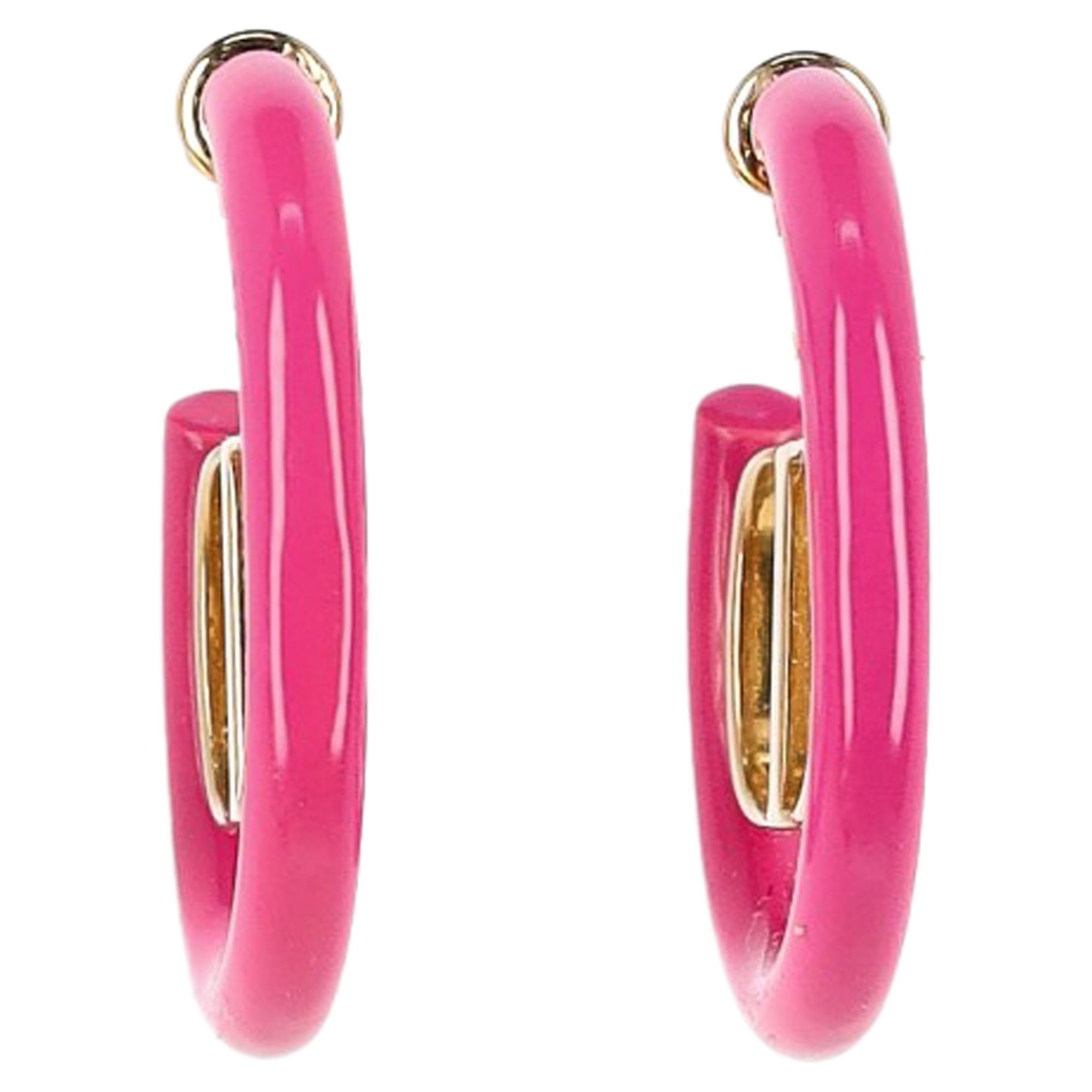 Preowned Dior Pink 30 Montaigne Gold Tone Hoop Earrings enamel