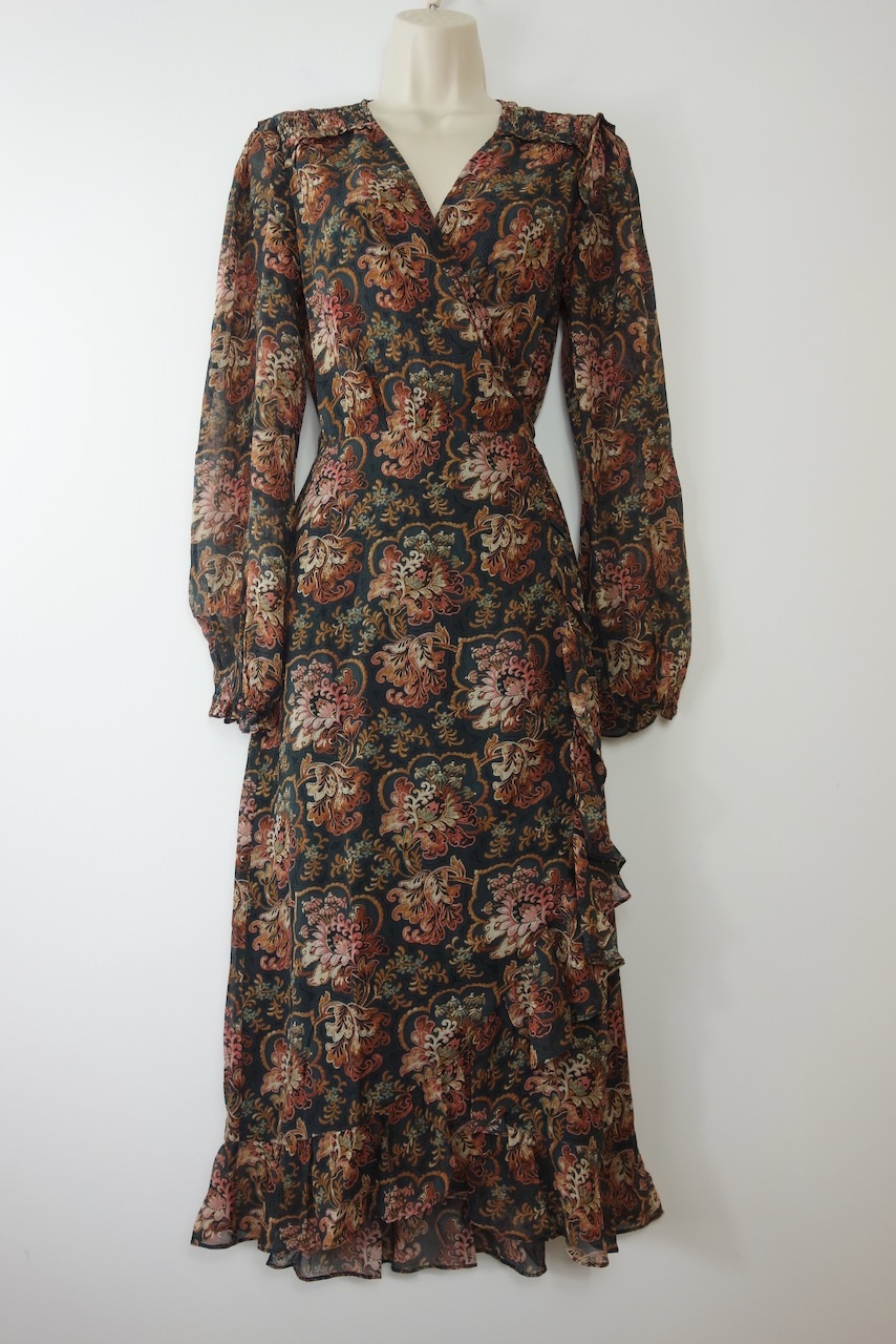 Preowned Paige Floral Paulette Printed Silk Dress Size S Black